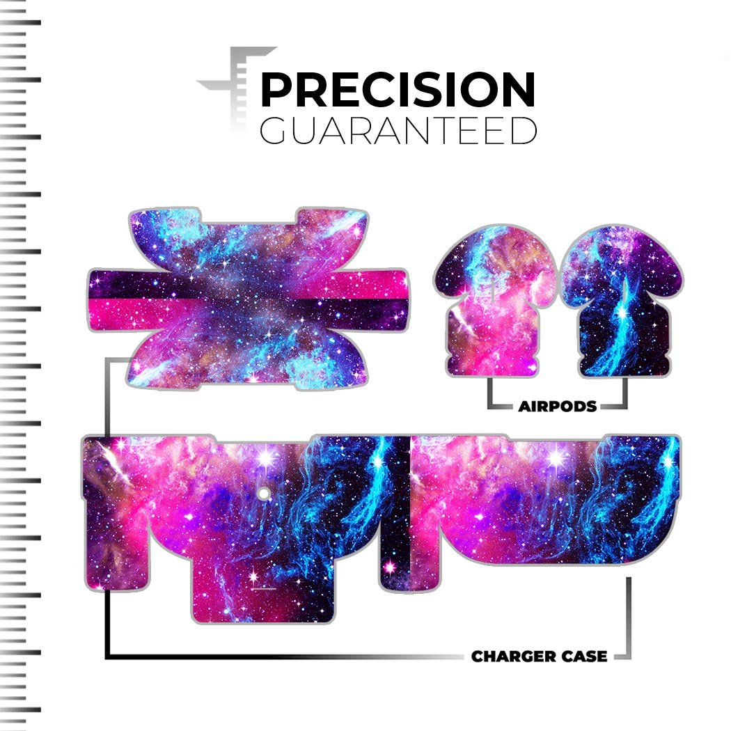 Bright Trippy Space full body skin decal wrap kit for Apple AirPods Pro, showcasing vibrant colors and a snug fit.