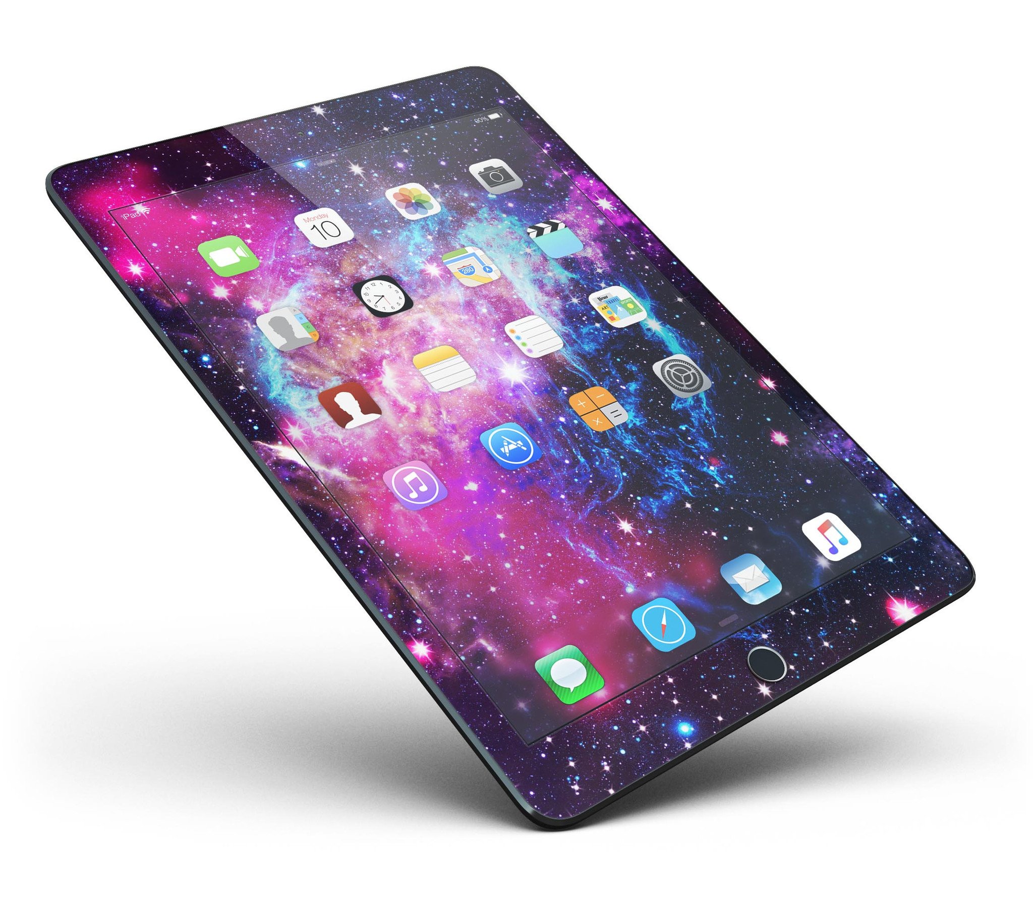 Bright Trippy Space Full Body Skin for iPad Pro, showcasing vibrant colors and unique design, fits both 9.7" and 12.9" models.