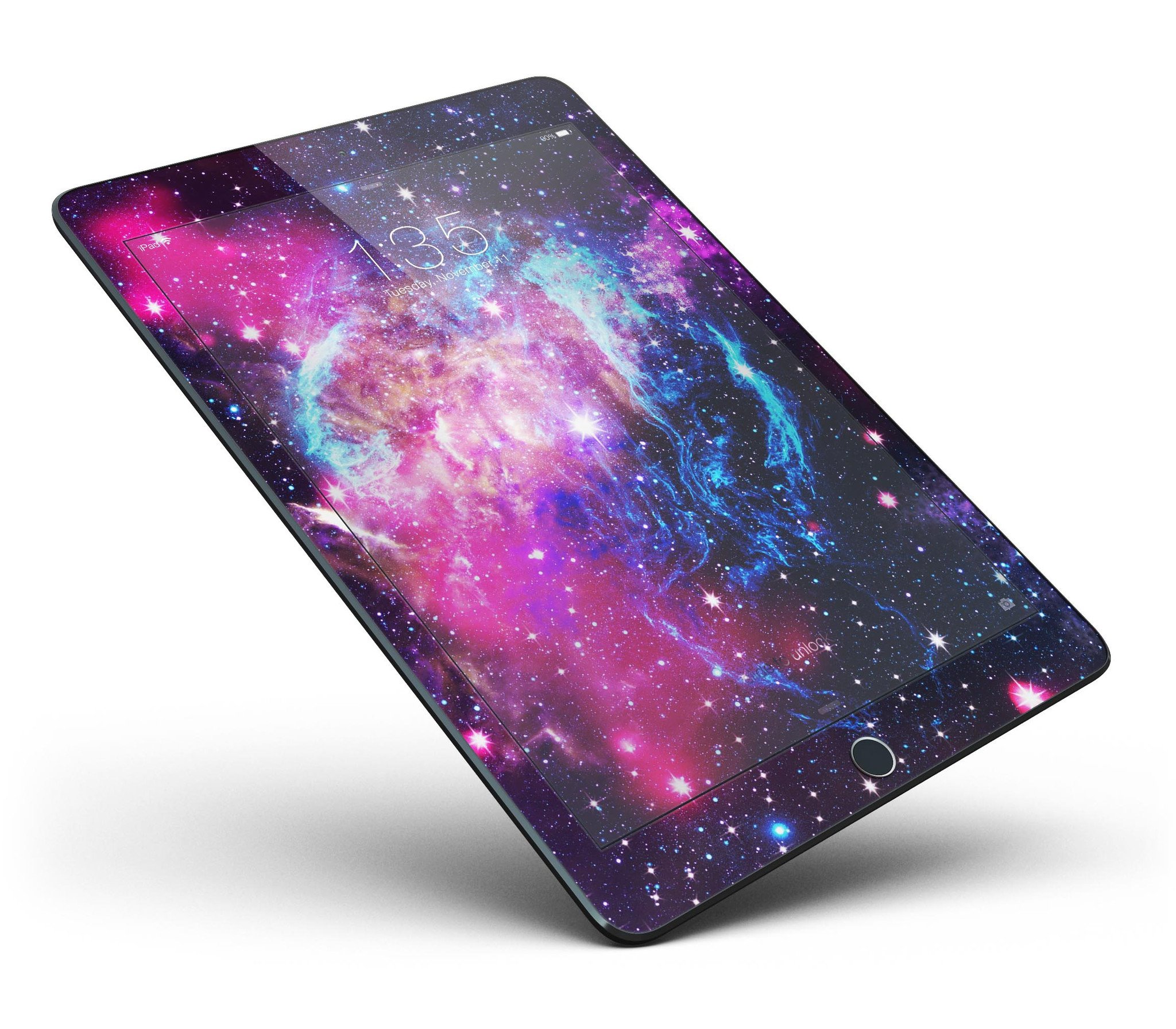 Bright Trippy Space Full Body Skin for iPad Pro, showcasing vibrant colors and unique design, fits both 9.7" and 12.9" models.