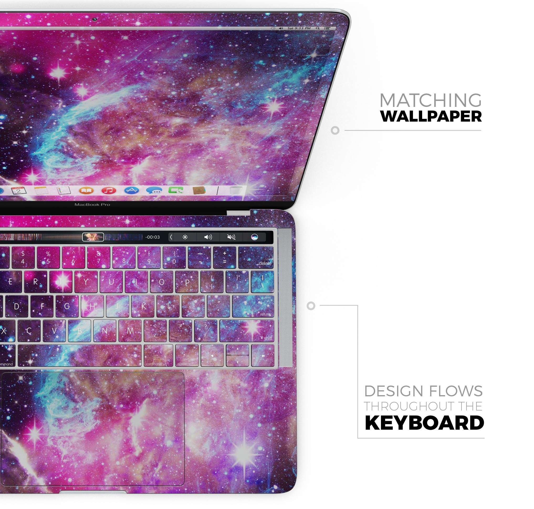 Bright Trippy Space skin decal wrap kit for Apple MacBook, showcasing vibrant colors and unique design for stylish protection.