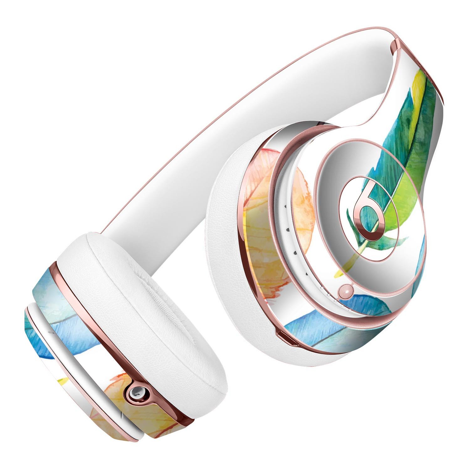 Bright Water Color Painted Feather Skin Kit for Beats by Dre Solo 3 Wireless Headphones, showcasing vibrant colors and feather design.