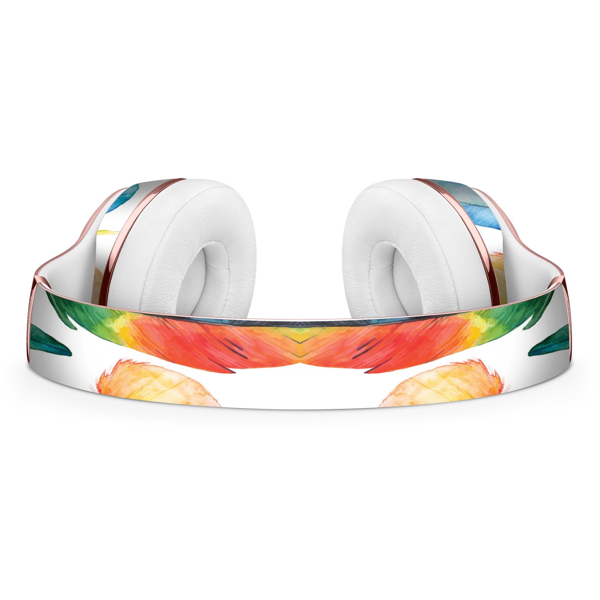 Bright Water Color Painted Feather Skin Kit for Beats by Dre Solo 3 Wireless Headphones, showcasing vibrant colors and feather design.