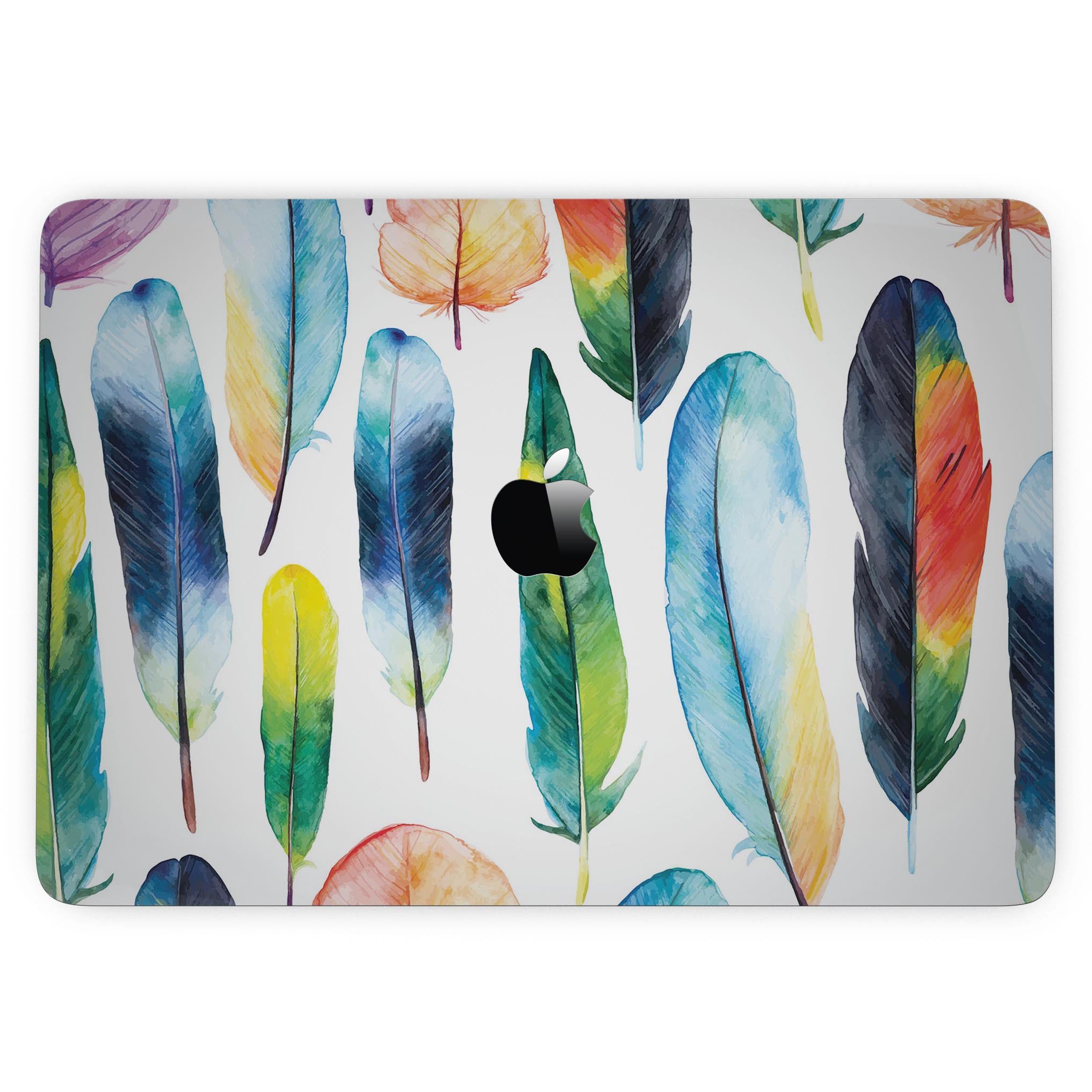 Bright Water Color Painted Feather skin for MacBook Pro, showcasing vibrant colors and a sleek design.