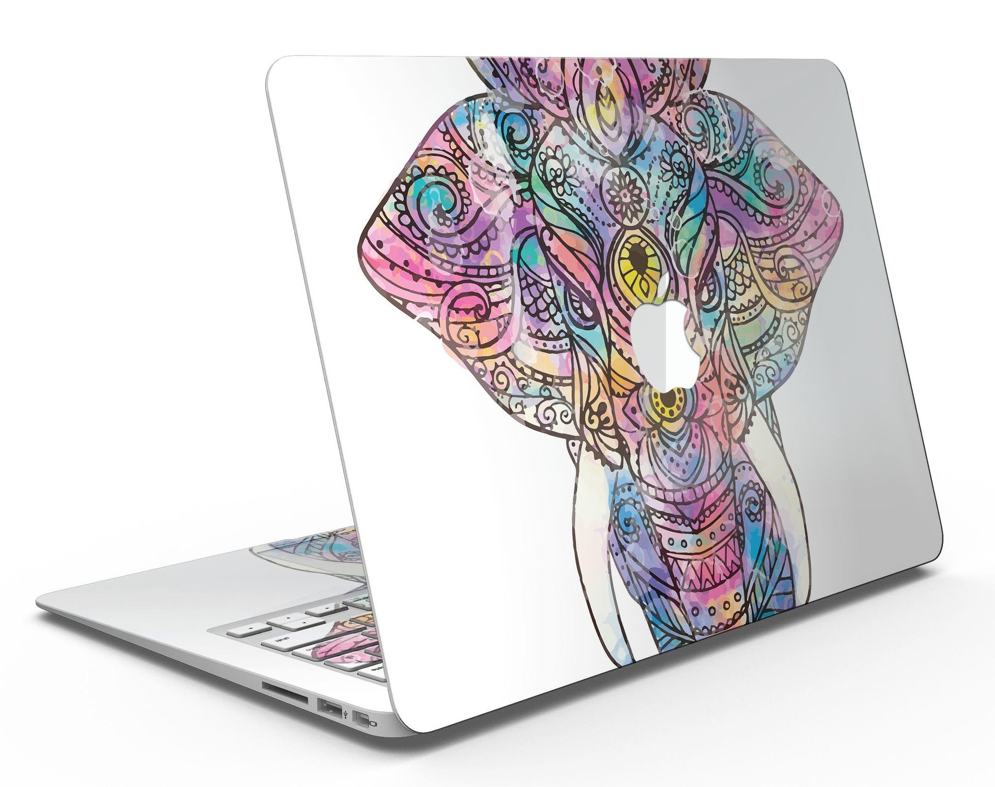 Bright Watercolor Ethnic Elephant skin for MacBook Air, showcasing vibrant colors and intricate patterns.
