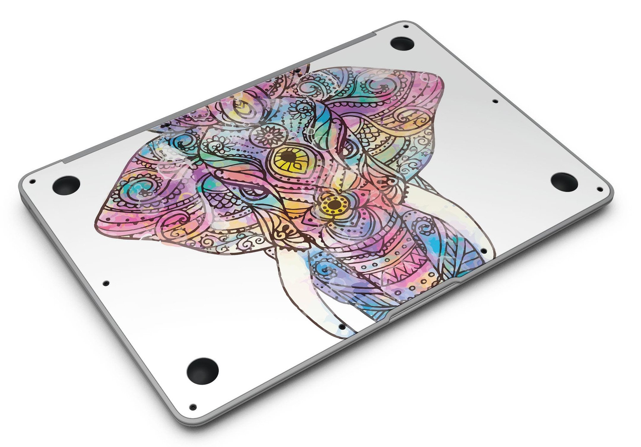Bright Watercolor Ethnic Elephant skin for MacBook Air, showcasing vibrant colors and intricate patterns.