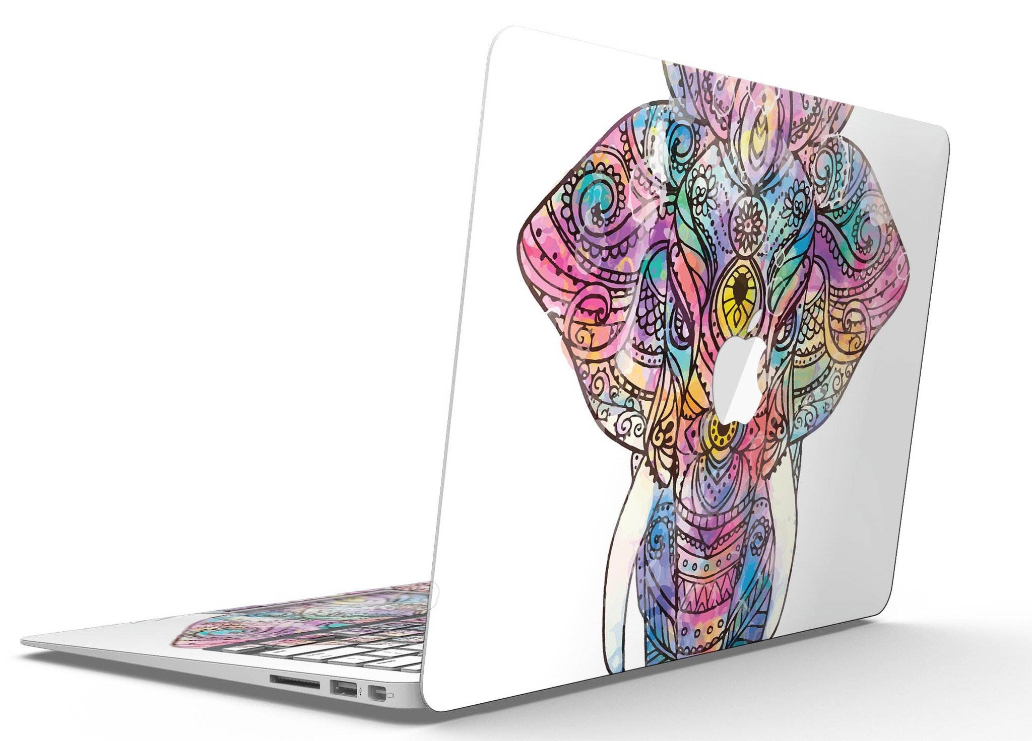 Bright Watercolor Ethnic Elephant skin for MacBook Air, showcasing vibrant colors and intricate patterns.