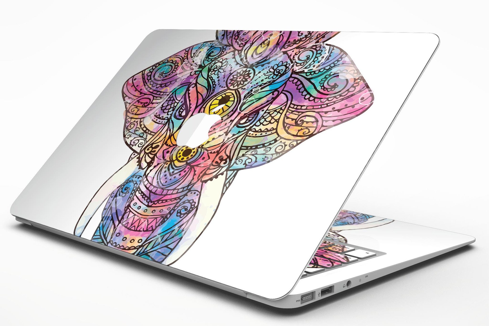 Bright Watercolor Ethnic Elephant skin for MacBook Air, showcasing vibrant colors and intricate patterns.
