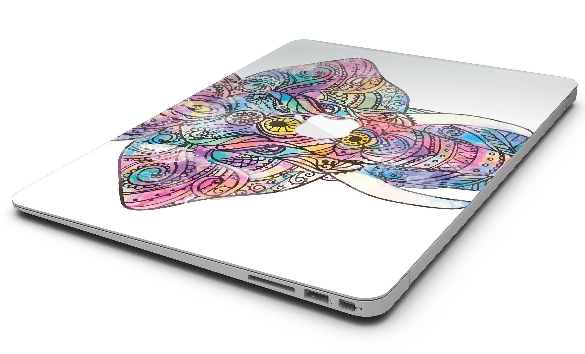 Bright Watercolor Ethnic Elephant skin for MacBook Air, showcasing vibrant colors and intricate patterns.