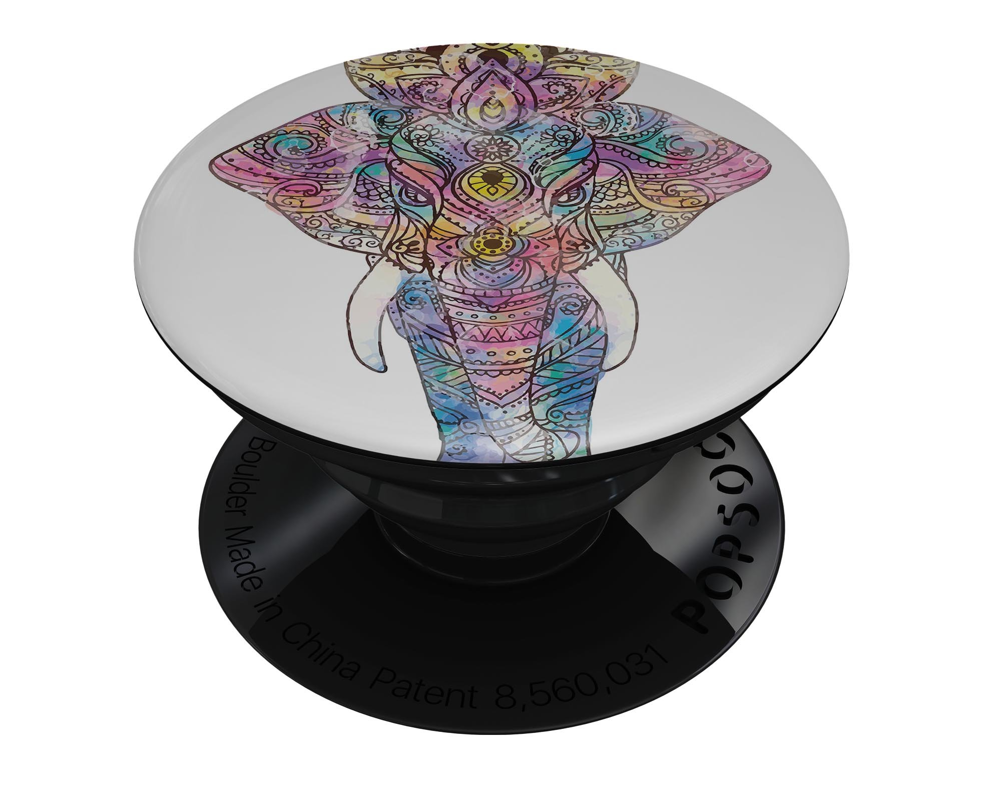 Bright Watercolor Ethnic Elephant Skin Kit for PopSockets, featuring vibrant colors and intricate design on premium vinyl material.
