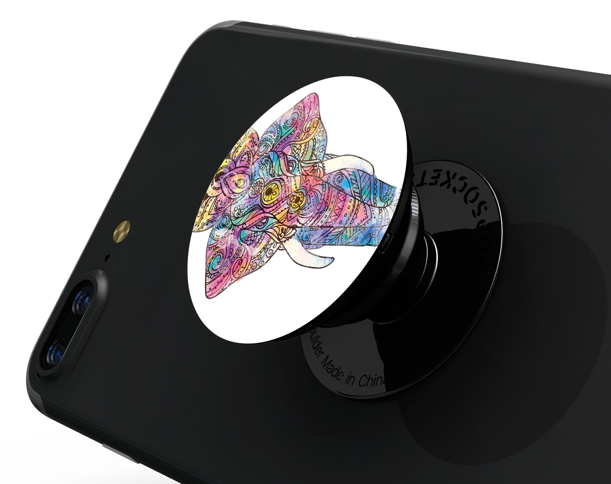 Bright Watercolor Ethnic Elephant Skin Kit for PopSockets, featuring vibrant colors and intricate design on premium vinyl material.