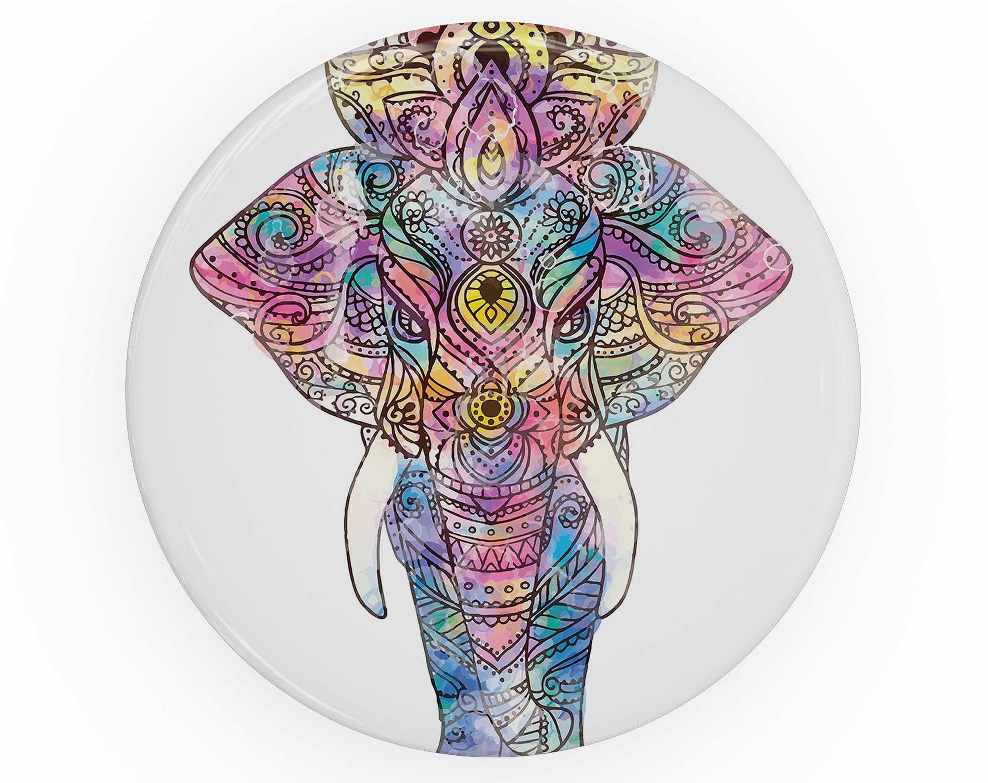Bright Watercolor Ethnic Elephant Skin Kit for PopSockets, featuring vibrant colors and intricate design on premium vinyl material.