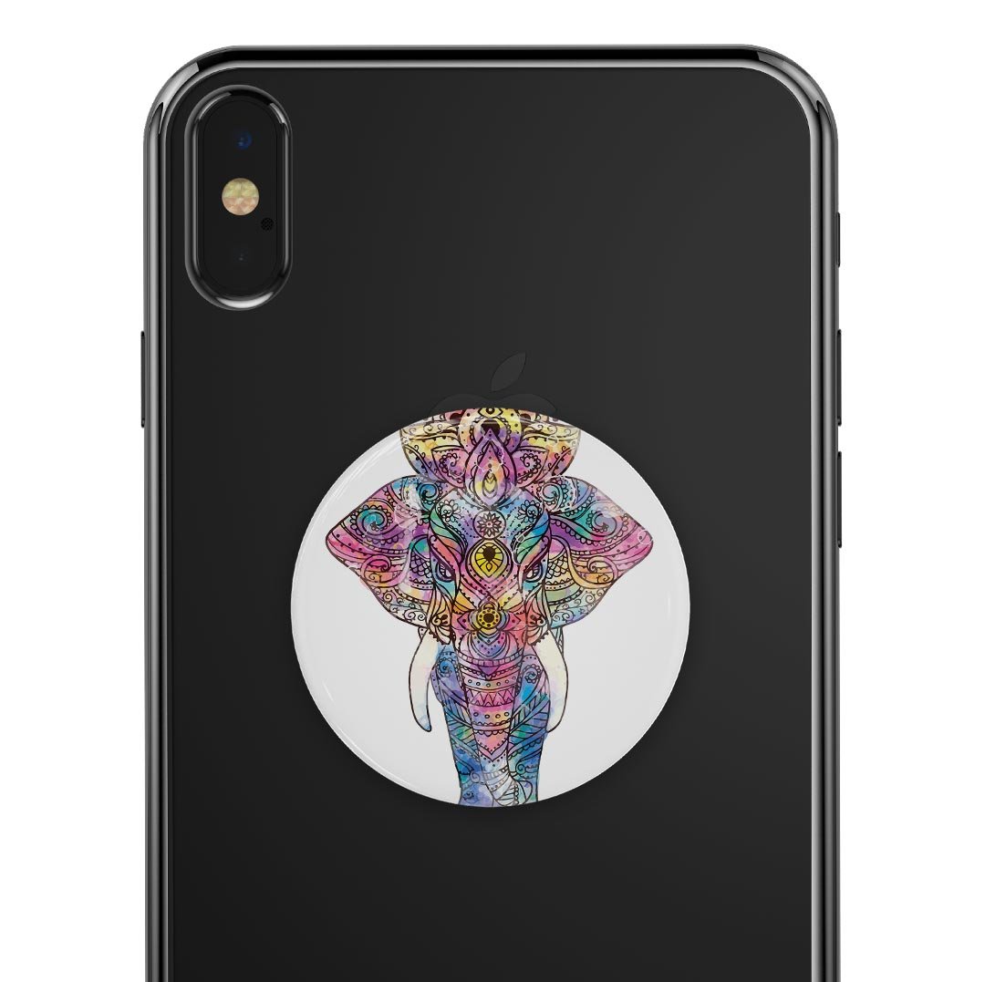 Bright Watercolor Ethnic Elephant Skin Kit for PopSockets, featuring vibrant colors and intricate design on premium vinyl material.