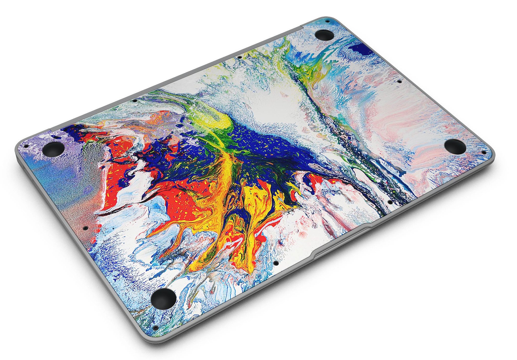 Bright White and Primary Color Paint Explosion Skin Kit for MacBook Air, showcasing vibrant colors and a sleek design.