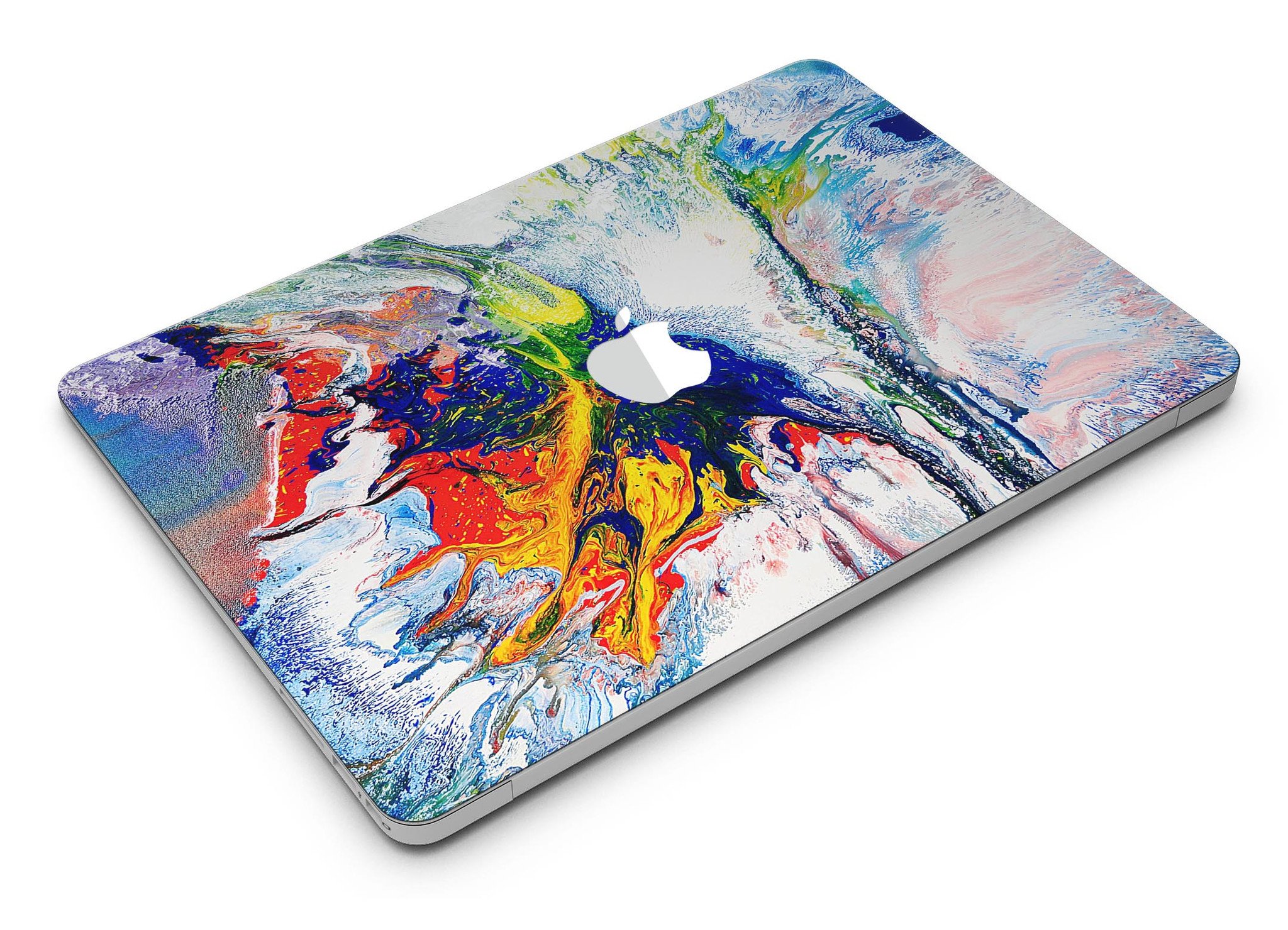 Bright White and Primary Color Paint Explosion Skin Kit for MacBook Air, showcasing vibrant colors and a sleek design.