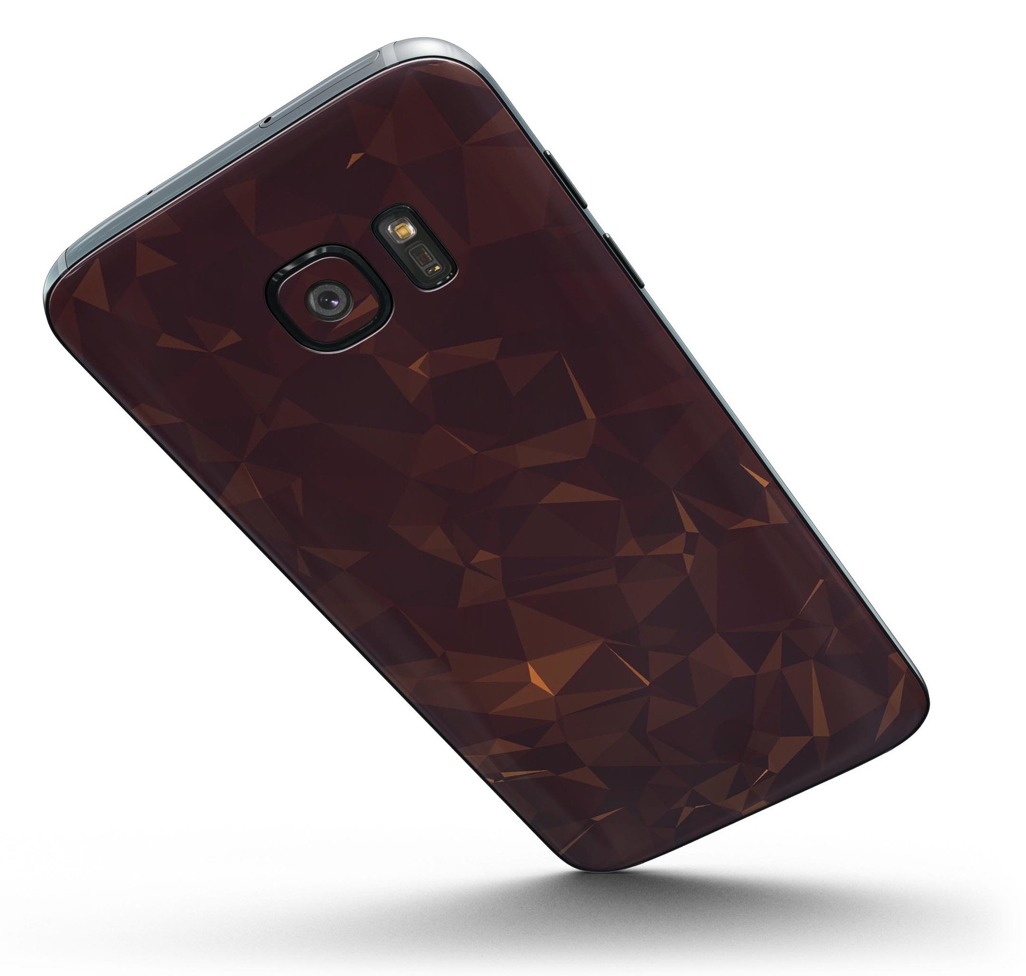 Brown and copper abstract geometric shapes skin kit for Samsung Galaxy S7 and S7 Edge, showcasing full-body coverage and stylish design.