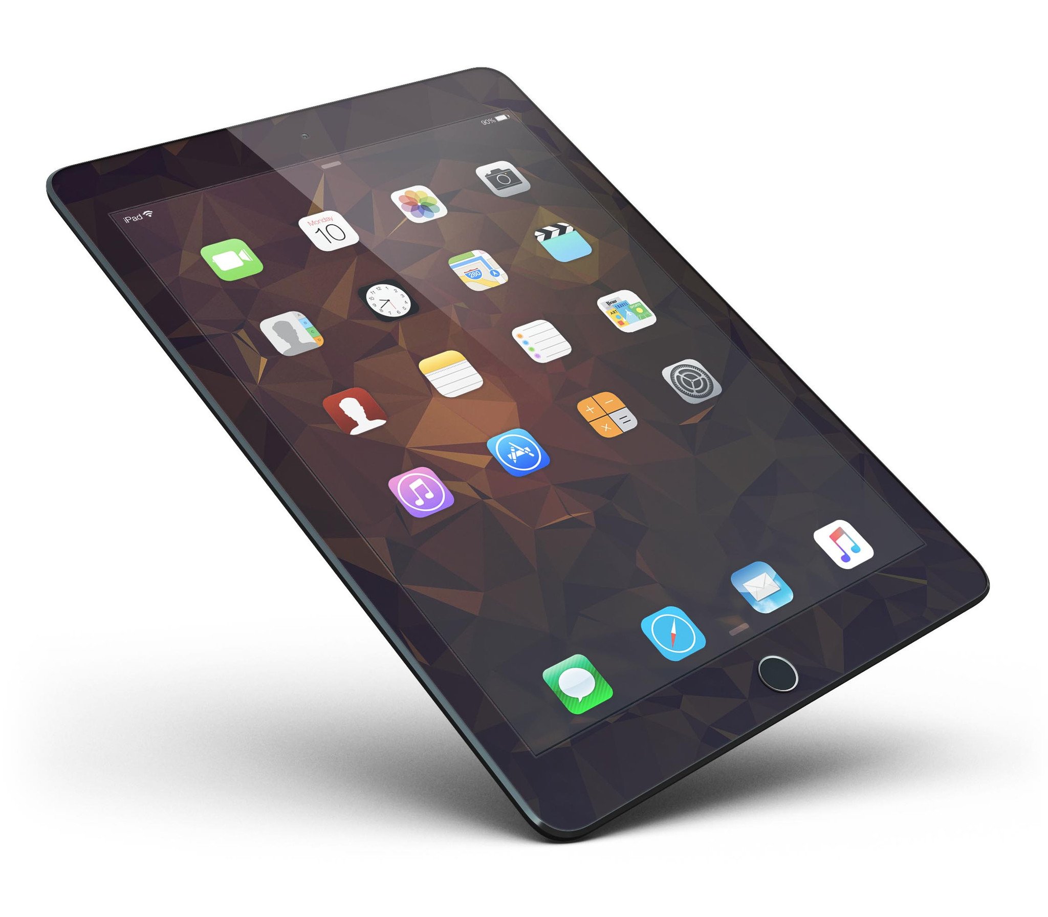 Brown and gold geometric triangles skin for iPad Pro, showcasing a stylish design that fits perfectly on the device.