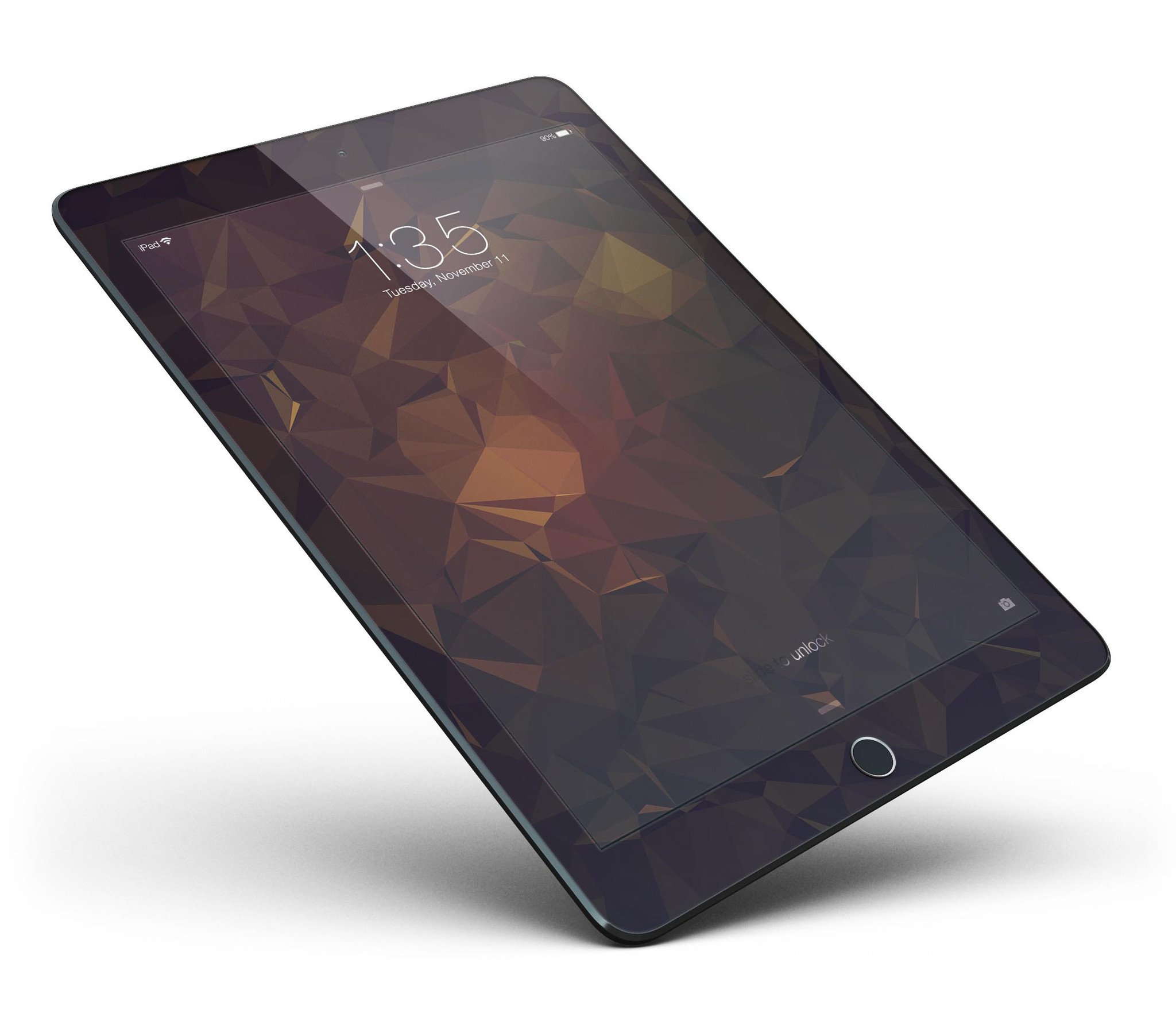 Brown and gold geometric triangles skin for iPad Pro, showcasing a stylish design that fits perfectly on the device.