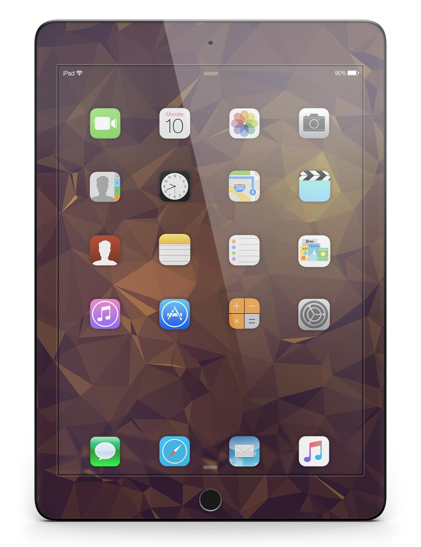 Brown and gold geometric triangles skin for iPad Pro, showcasing a stylish design that fits perfectly on the device.