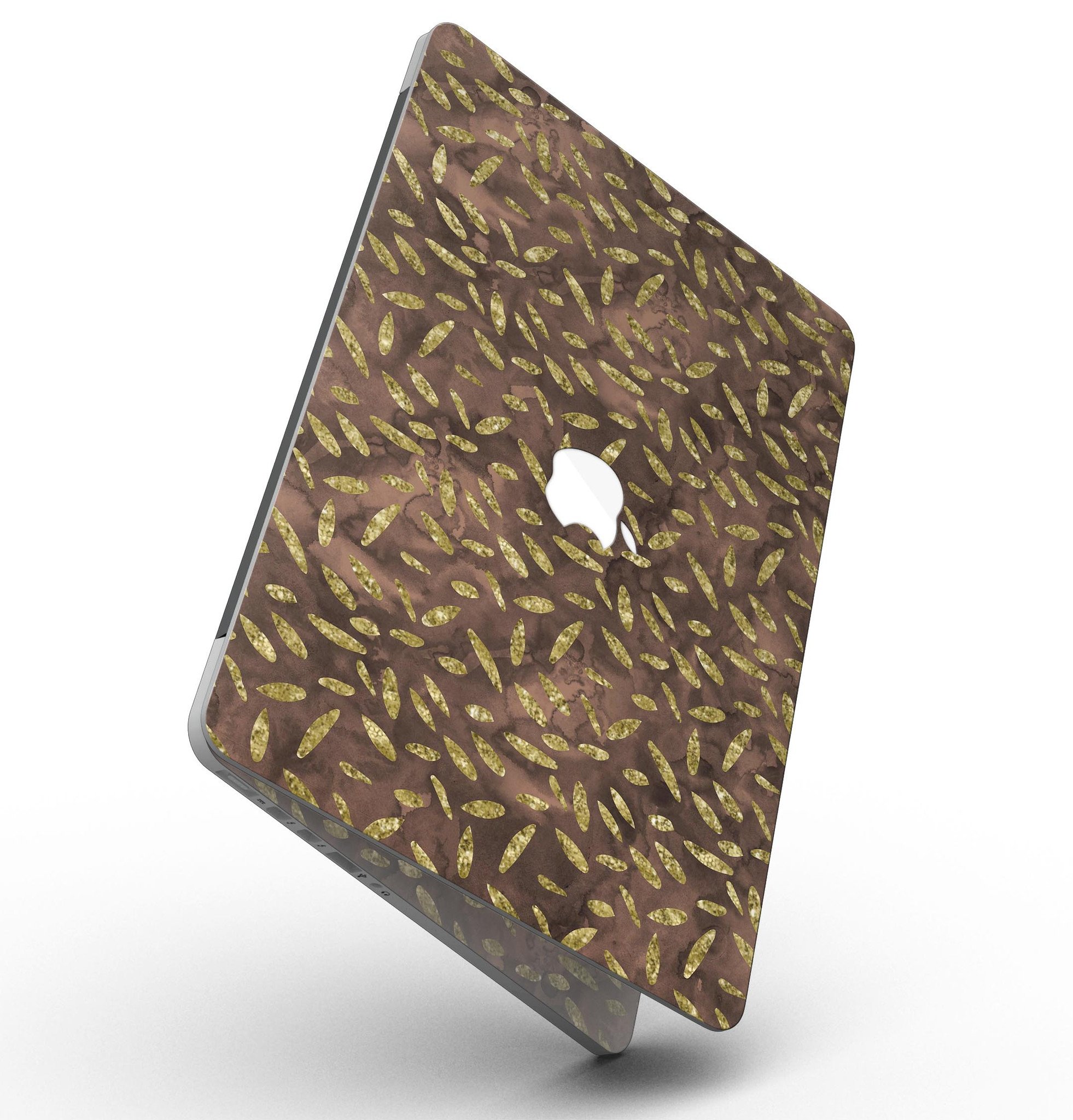 Brown and Gold Leaf Pattern skin for MacBook Pro with Retina Display, showcasing a stylish design that protects the device.