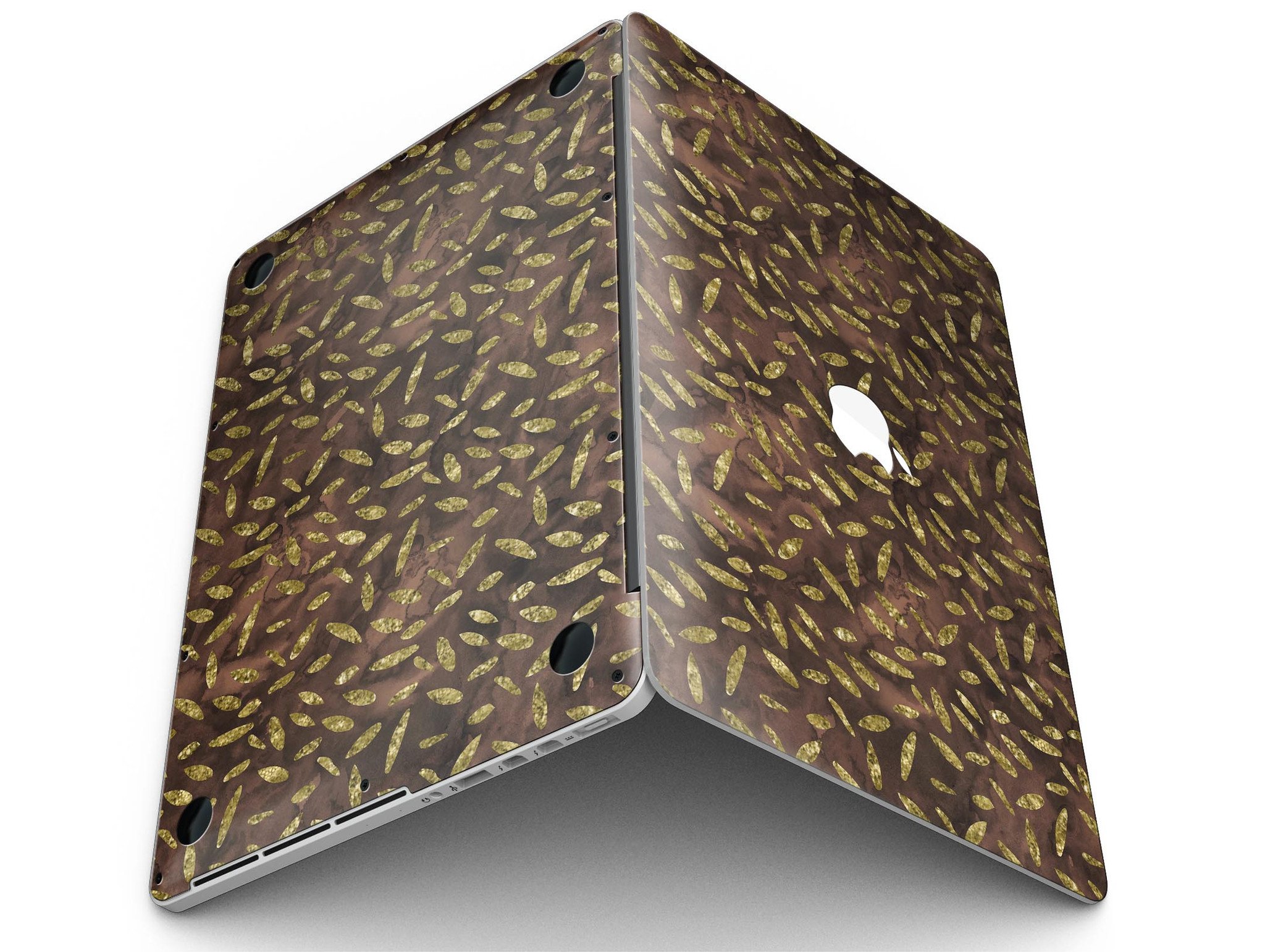 Brown and Gold Leaf Pattern skin for MacBook Pro with Retina Display, showcasing a stylish design that protects the device.
