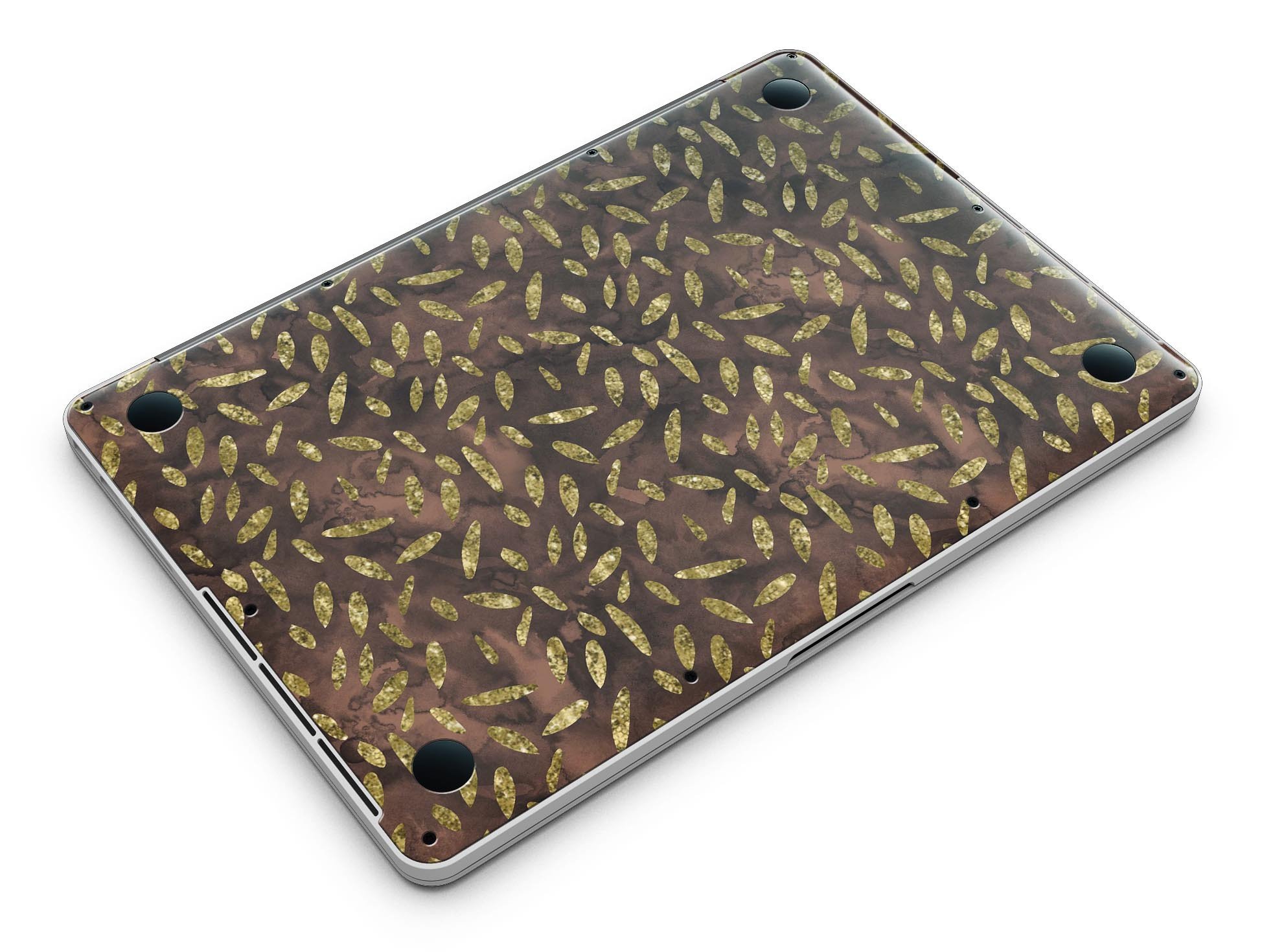 Brown and Gold Leaf Pattern skin for MacBook Pro with Retina Display, showcasing a stylish design that protects the device.