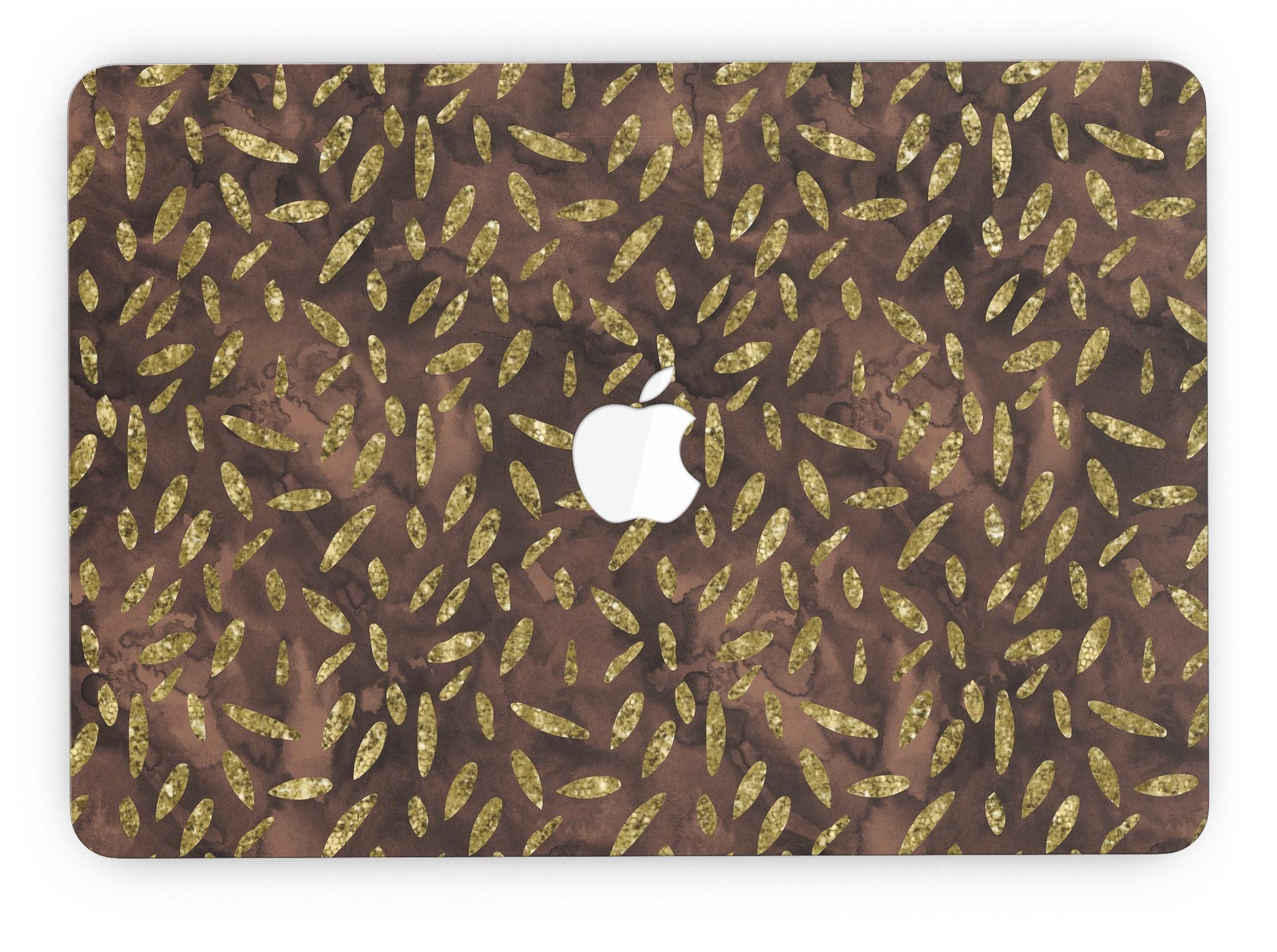 Brown and Gold Leaf Pattern skin for MacBook Pro with Retina Display, showcasing a stylish design that protects the device.