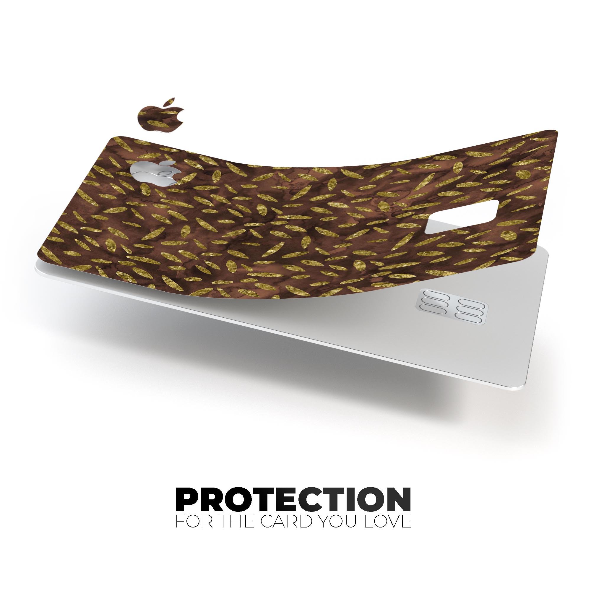 Brown and Gold Leaf Pattern decal skin for Apple Card, showcasing its elegant design and premium quality.
