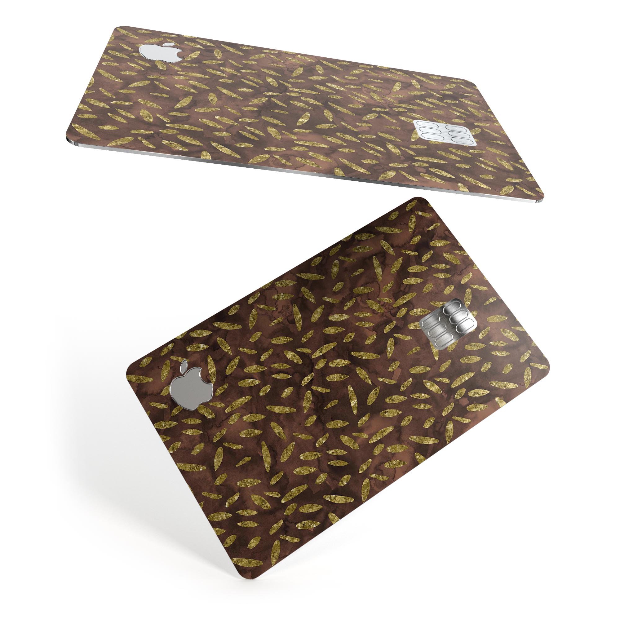 Brown and Gold Leaf Pattern decal skin for Apple Card, showcasing its elegant design and premium quality.