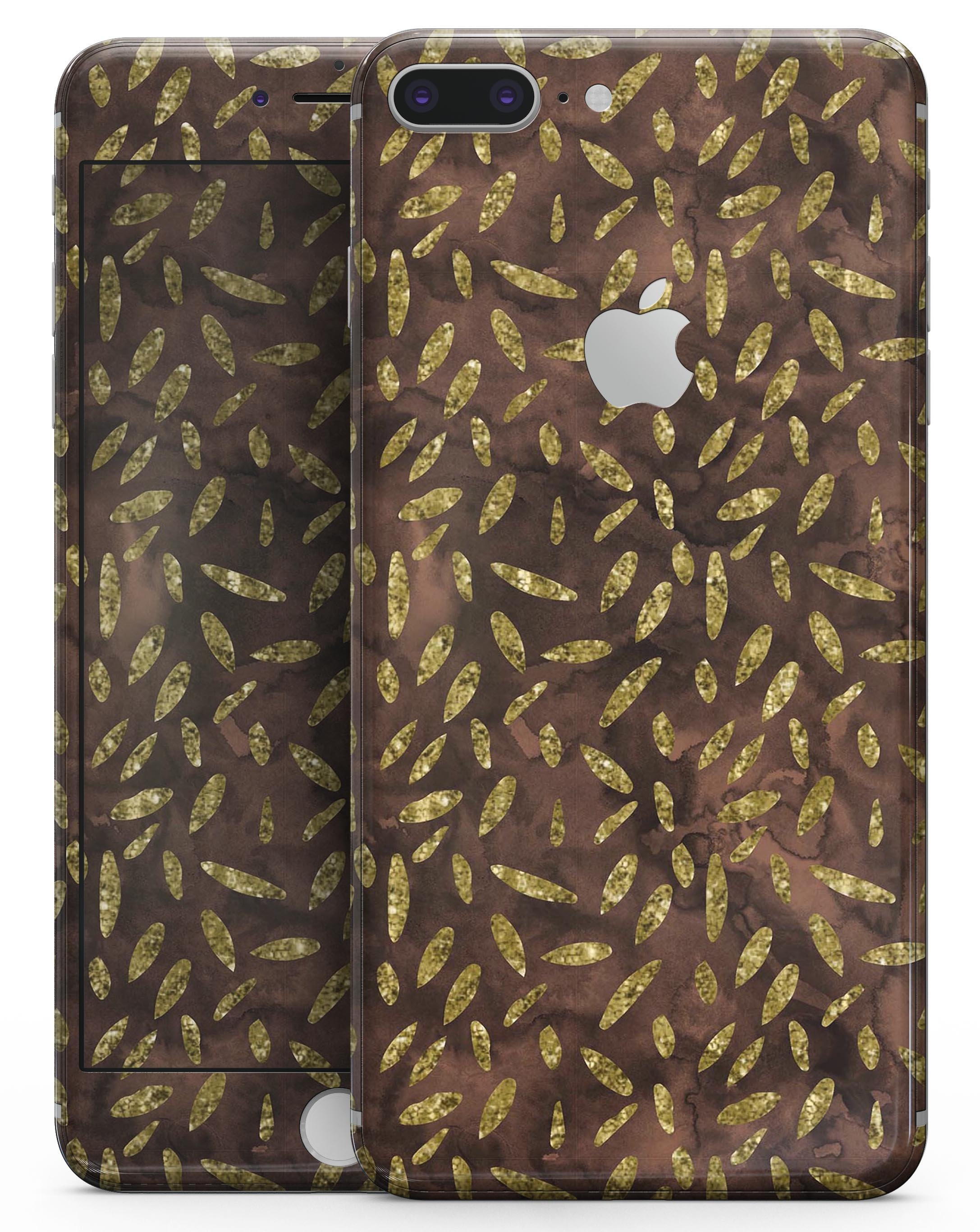 Brown and Gold Leaf Pattern skin for iPhone 8 and 8 Plus, showcasing a stylish design that enhances device appearance.