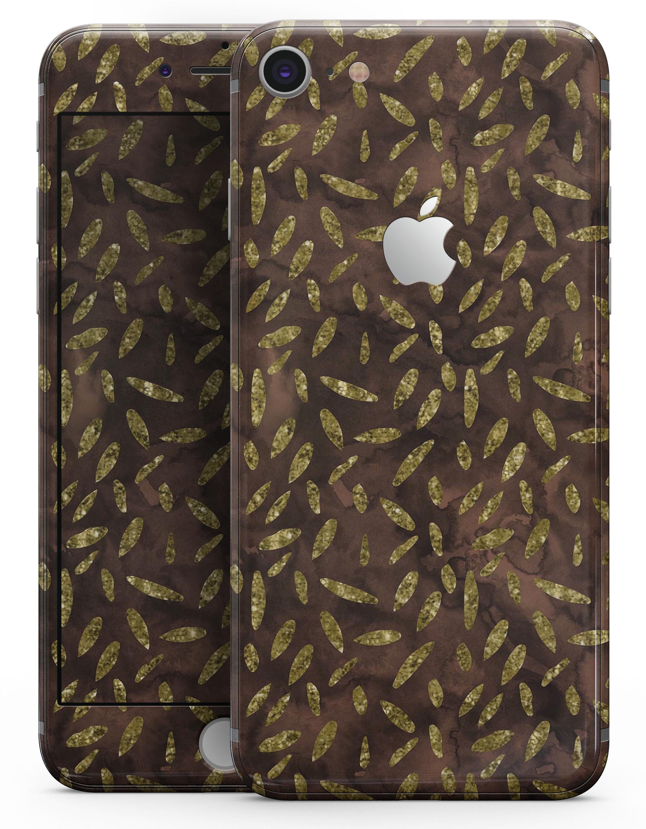 Brown and Gold Leaf Pattern skin for iPhone 8 and 8 Plus, showcasing a stylish design that enhances device appearance.