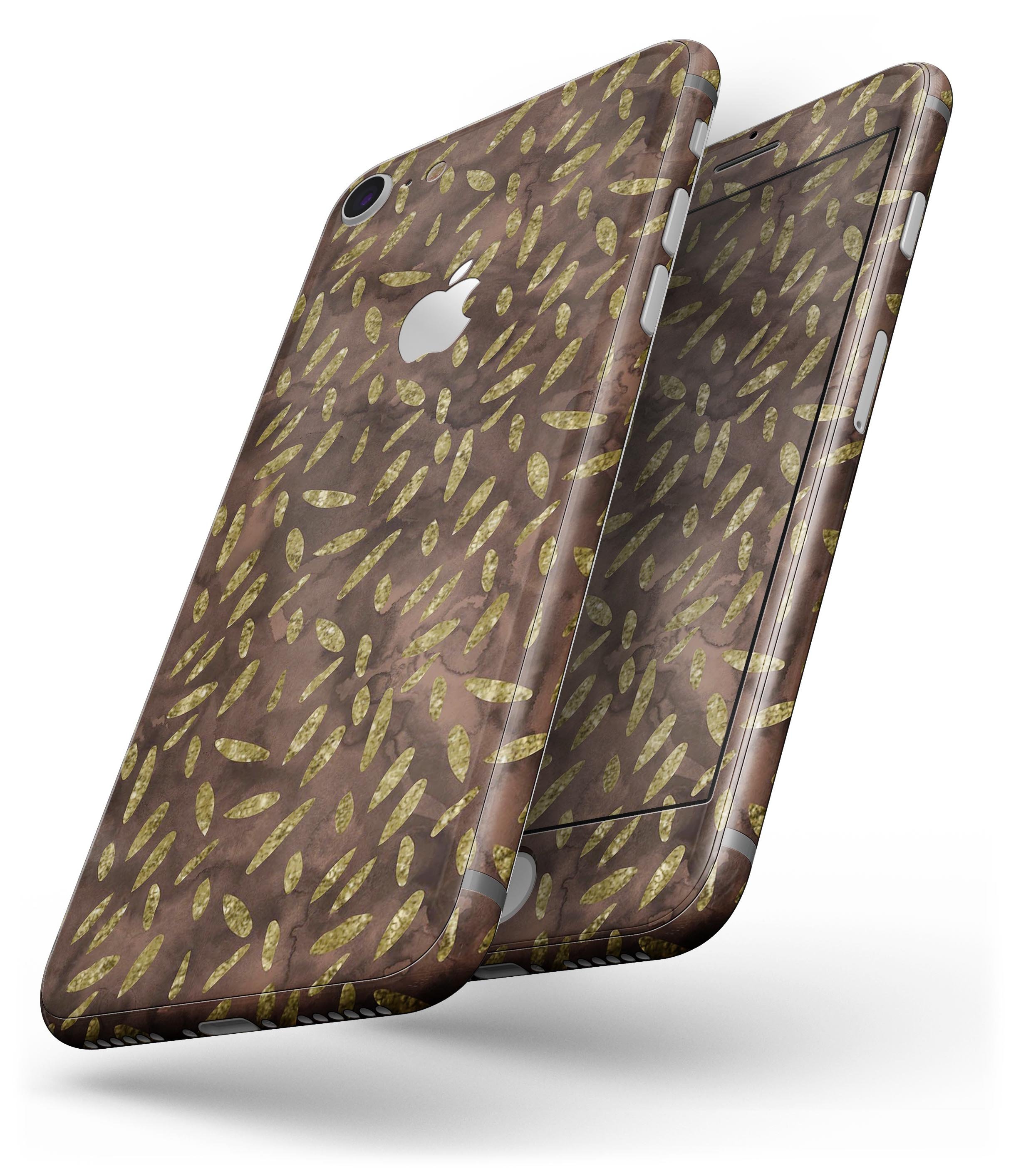 Brown and Gold Leaf Pattern skin for iPhone 8 and 8 Plus, showcasing a stylish design that enhances device appearance.