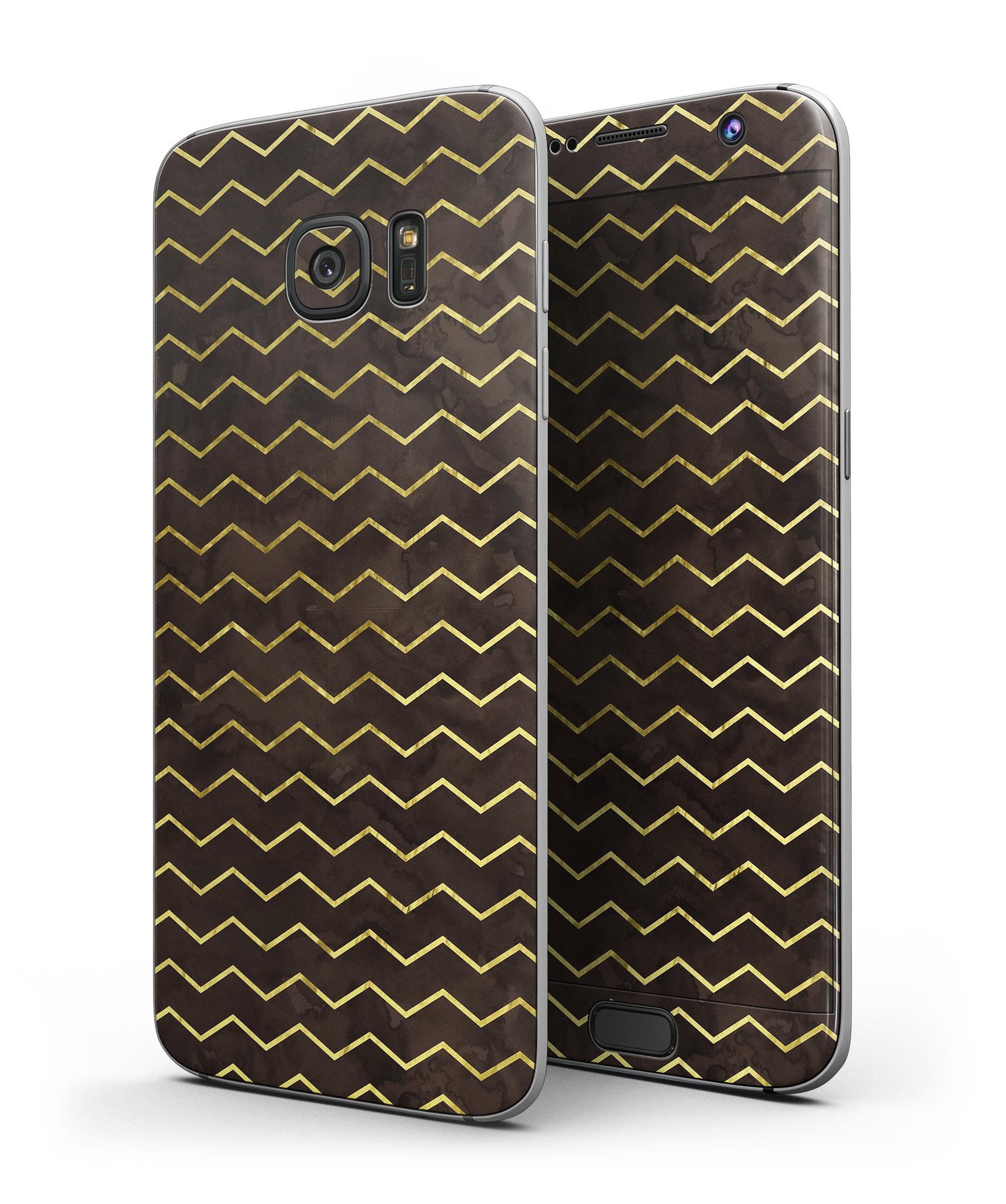 Brown and Gold Watercolor Chevron skin for Samsung Galaxy S7 and S7 Edge, showcasing a stylish design with full-body coverage.