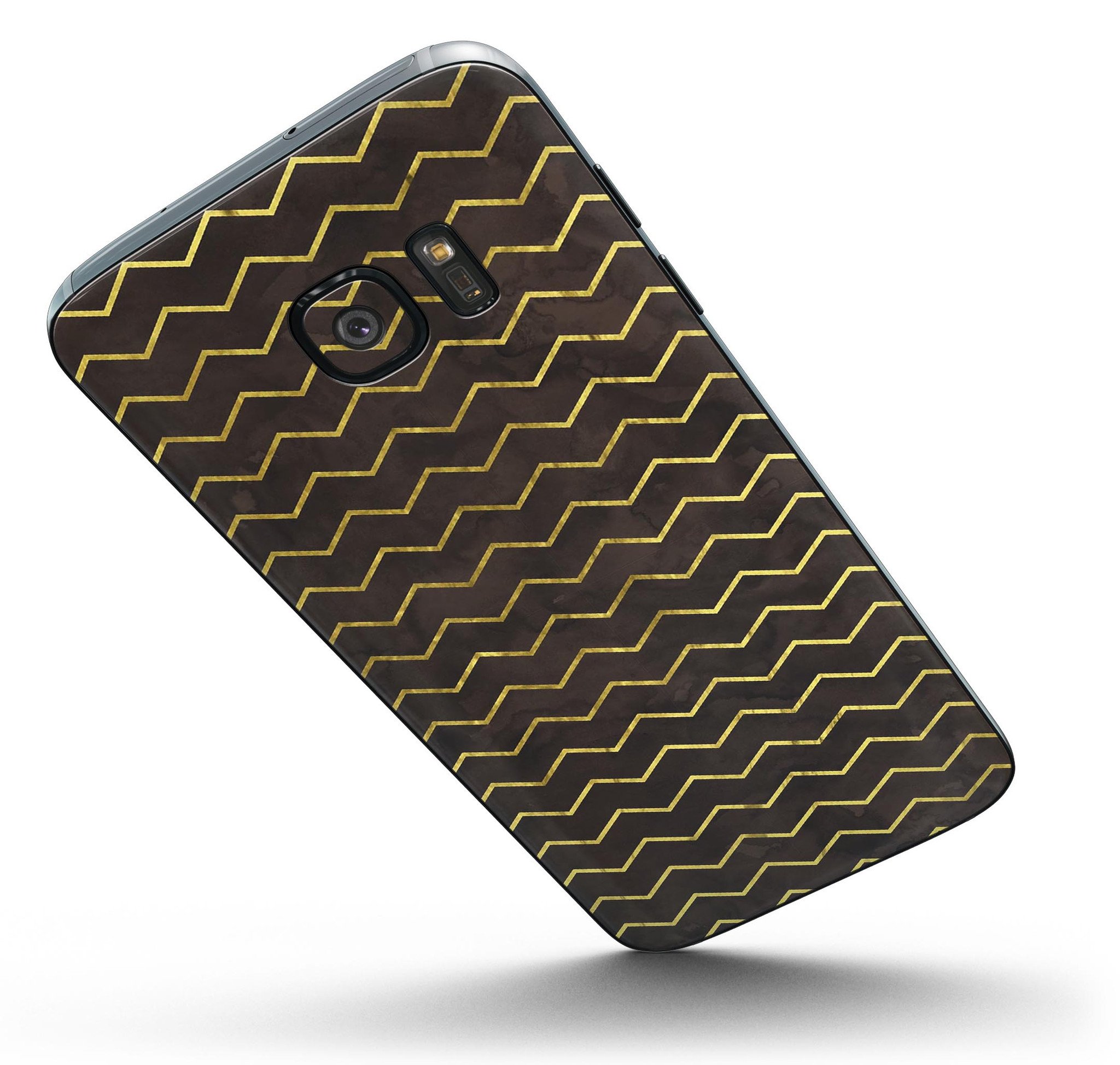Brown and Gold Watercolor Chevron skin for Samsung Galaxy S7 and S7 Edge, showcasing a stylish design with full-body coverage.