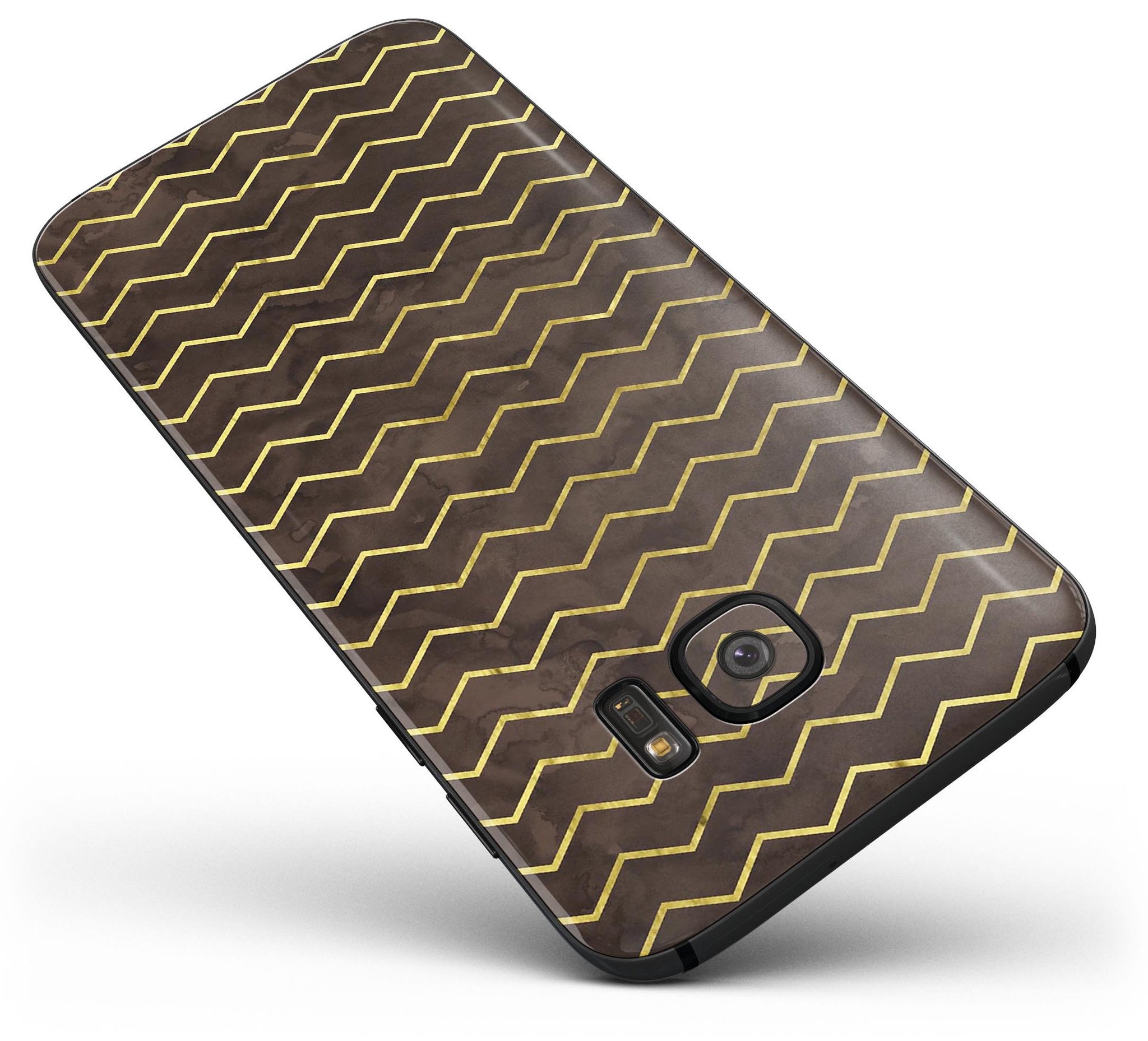 Brown and Gold Watercolor Chevron skin for Samsung Galaxy S7 and S7 Edge, showcasing a stylish design with full-body coverage.