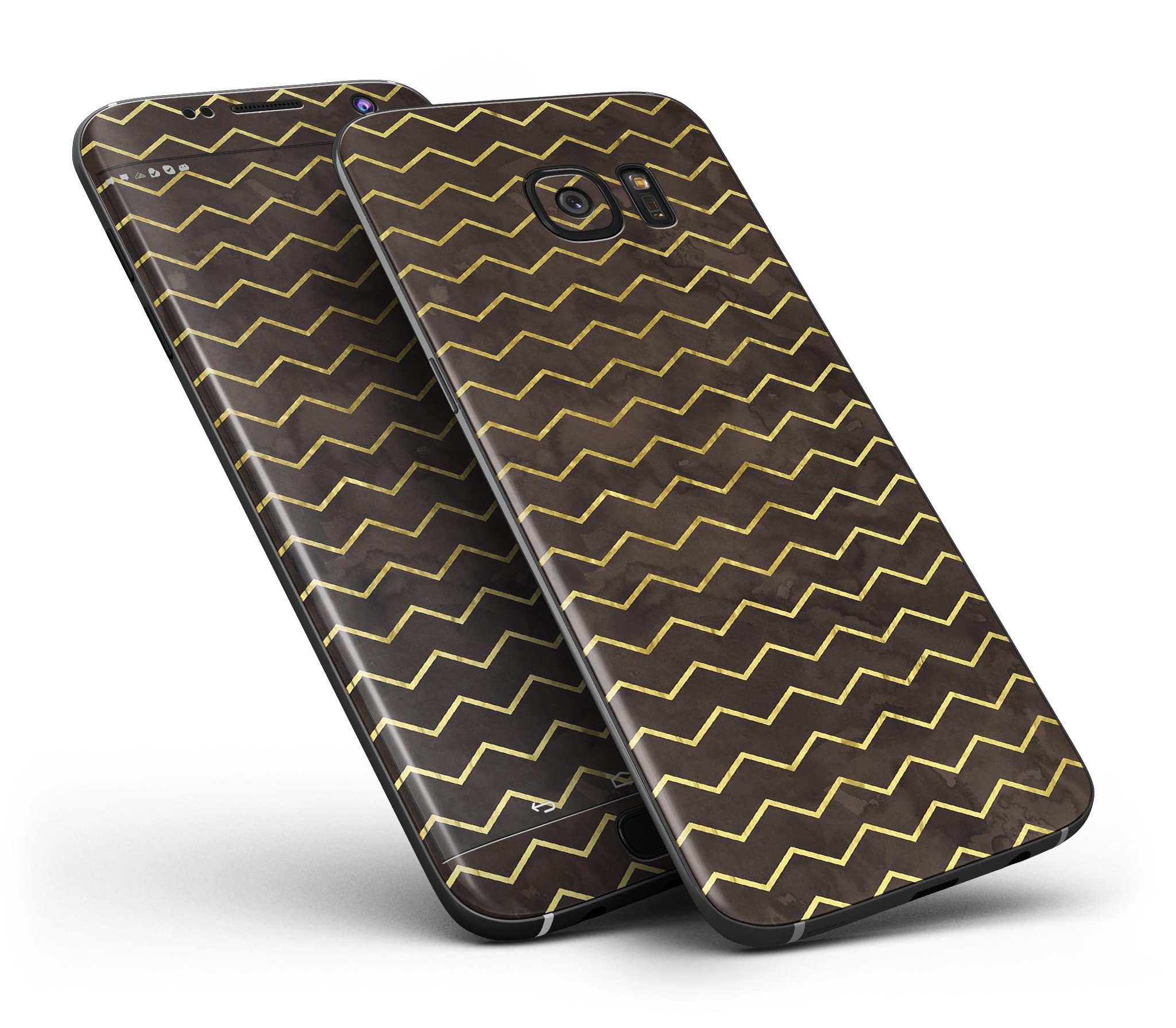 Brown and Gold Watercolor Chevron skin for Samsung Galaxy S7 and S7 Edge, showcasing a stylish design with full-body coverage.