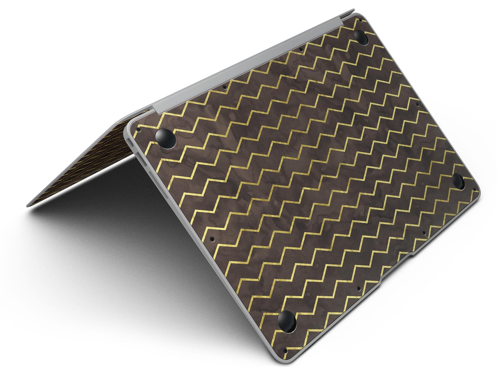 Brown and Gold Watercolor Chevron MacBook Air Skin Kit showcasing vibrant colors and stylish design.