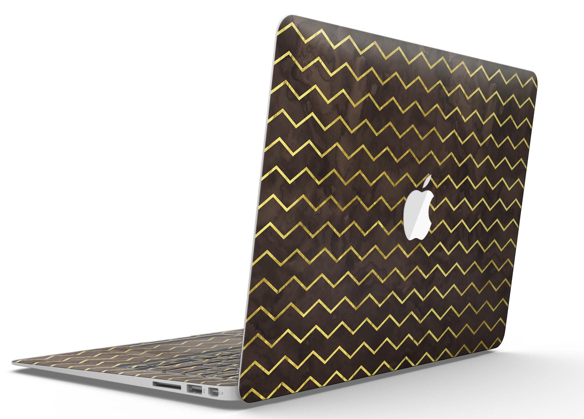 Brown and Gold Watercolor Chevron MacBook Air Skin Kit showcasing vibrant colors and stylish design.