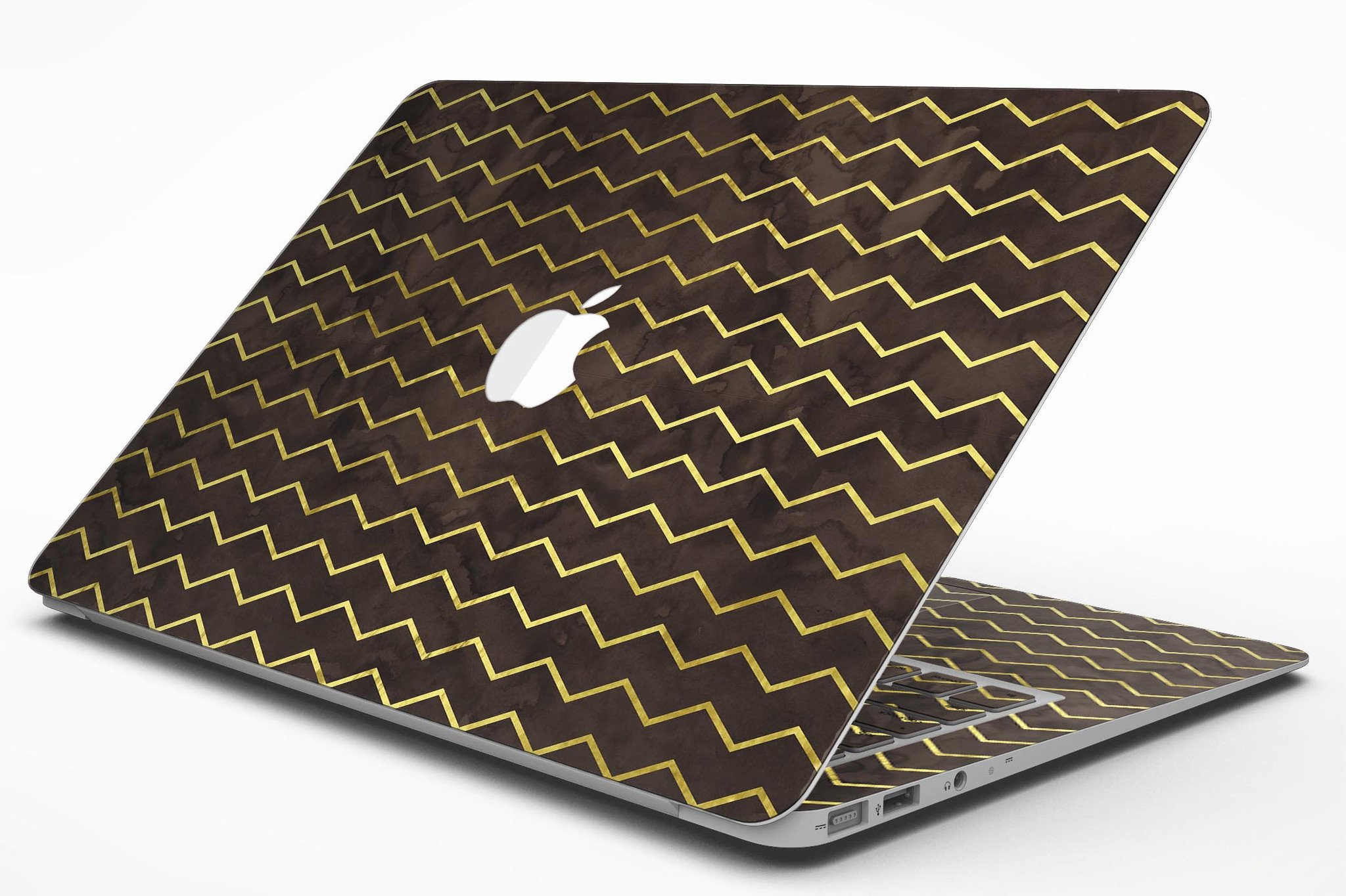 Brown and Gold Watercolor Chevron MacBook Air Skin Kit showcasing vibrant colors and stylish design.