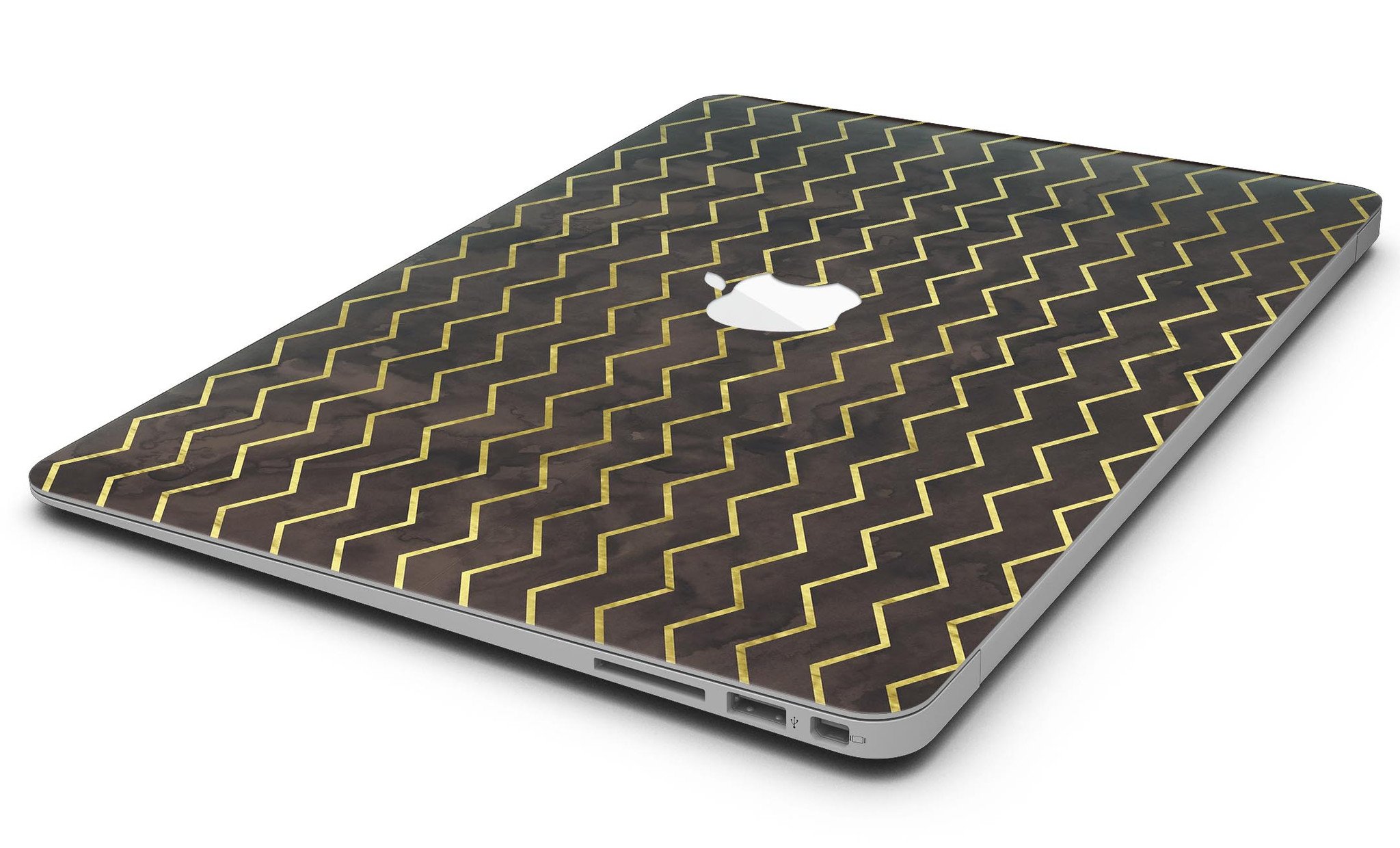 Brown and Gold Watercolor Chevron MacBook Air Skin Kit showcasing vibrant colors and stylish design.