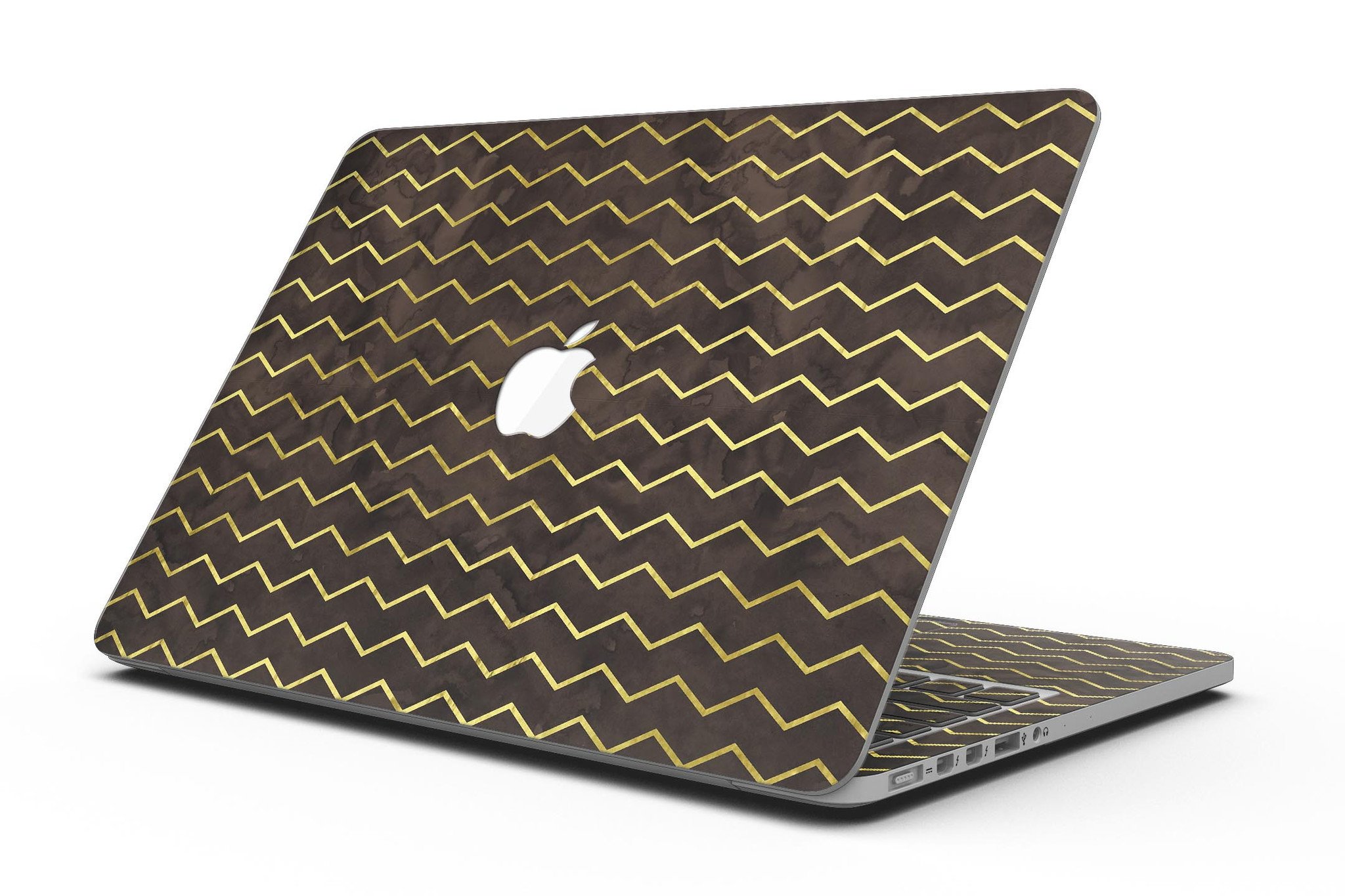 Brown and Gold Watercolor Chevron skin for MacBook Pro with Retina Display, showcasing a stylish design that protects the device.