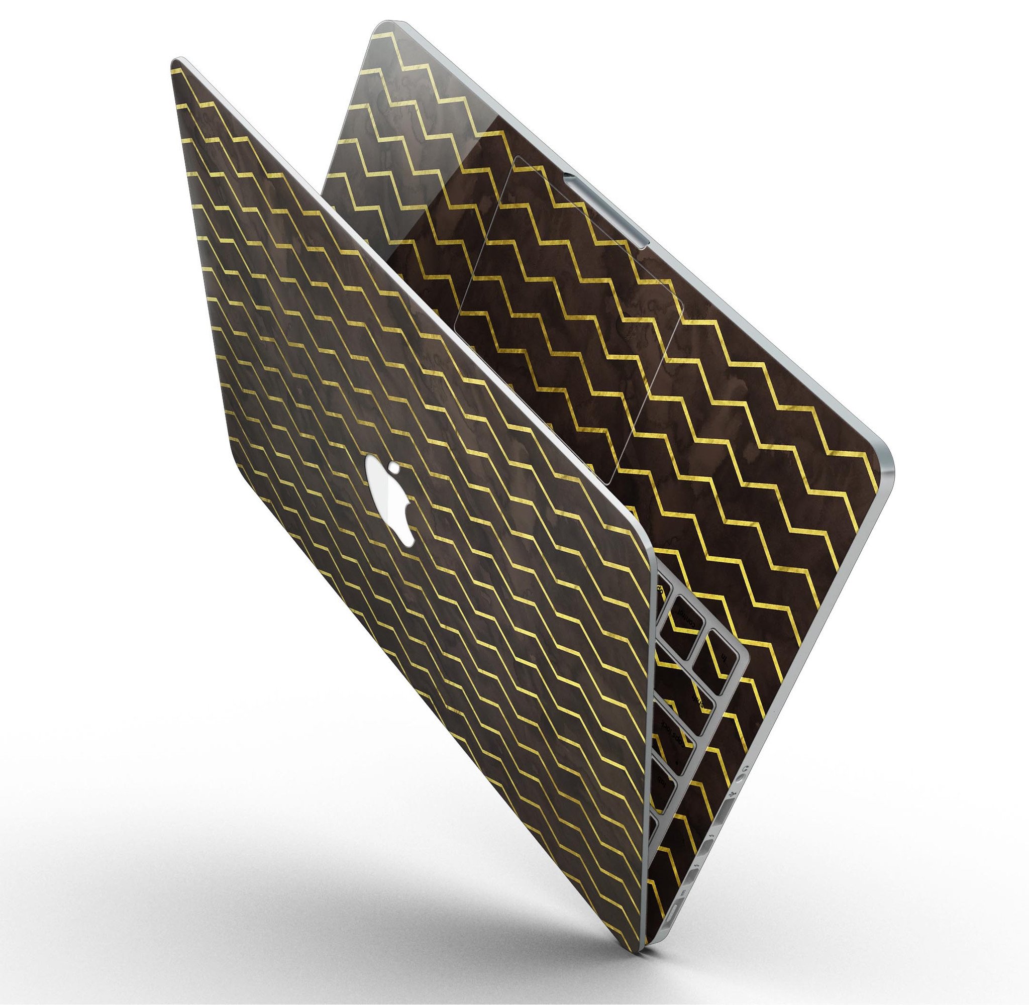 Brown and Gold Watercolor Chevron skin for MacBook Pro with Retina Display, showcasing a stylish design that protects the device.