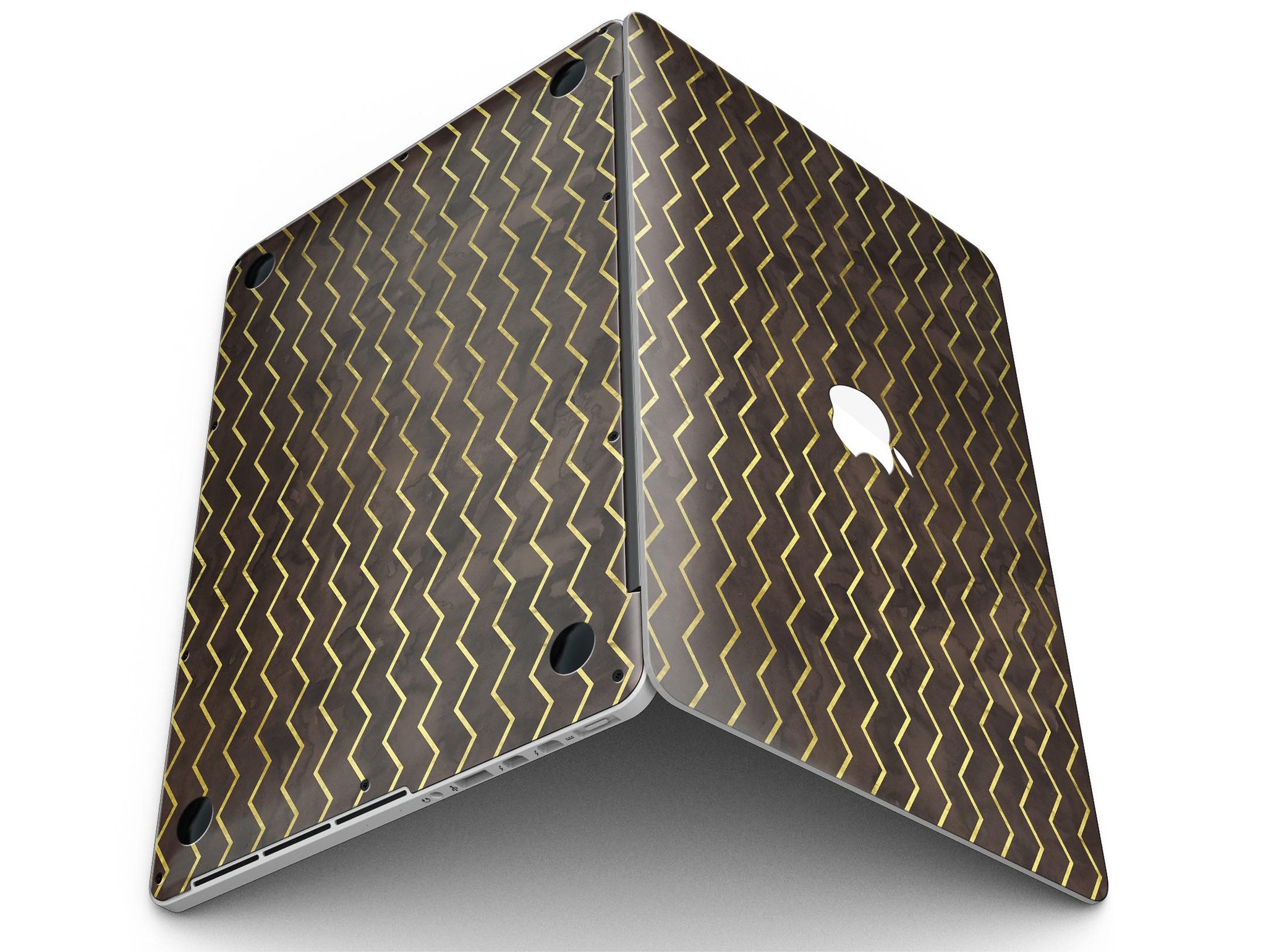Brown and Gold Watercolor Chevron skin for MacBook Pro with Retina Display, showcasing a stylish design that protects the device.