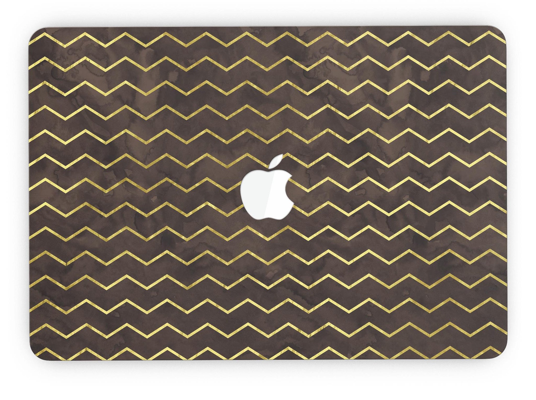 Brown and Gold Watercolor Chevron skin for MacBook Pro with Retina Display, showcasing a stylish design that protects the device.