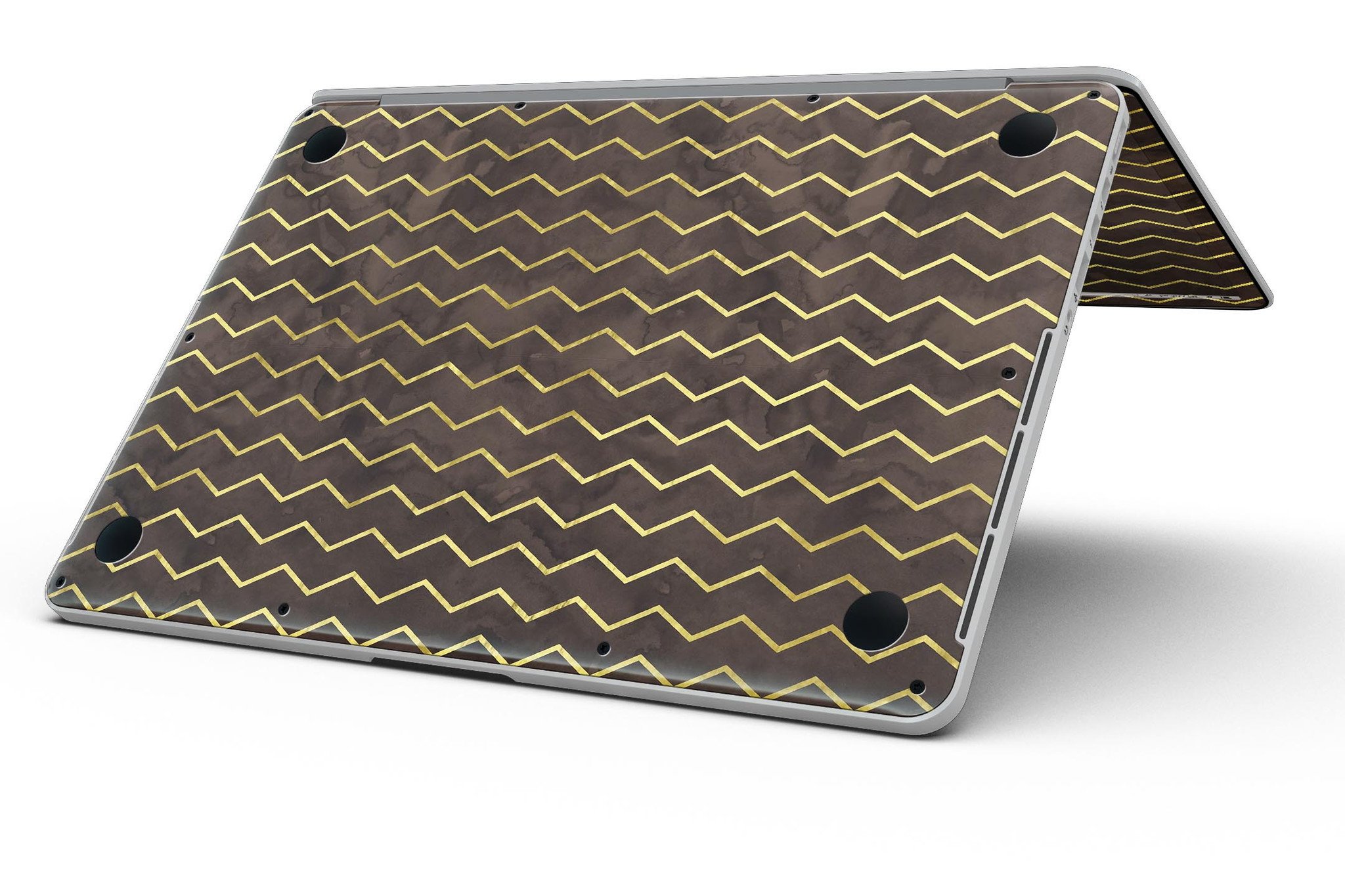 Brown and Gold Watercolor Chevron skin for MacBook Pro with Retina Display, showcasing a stylish design that protects the device.