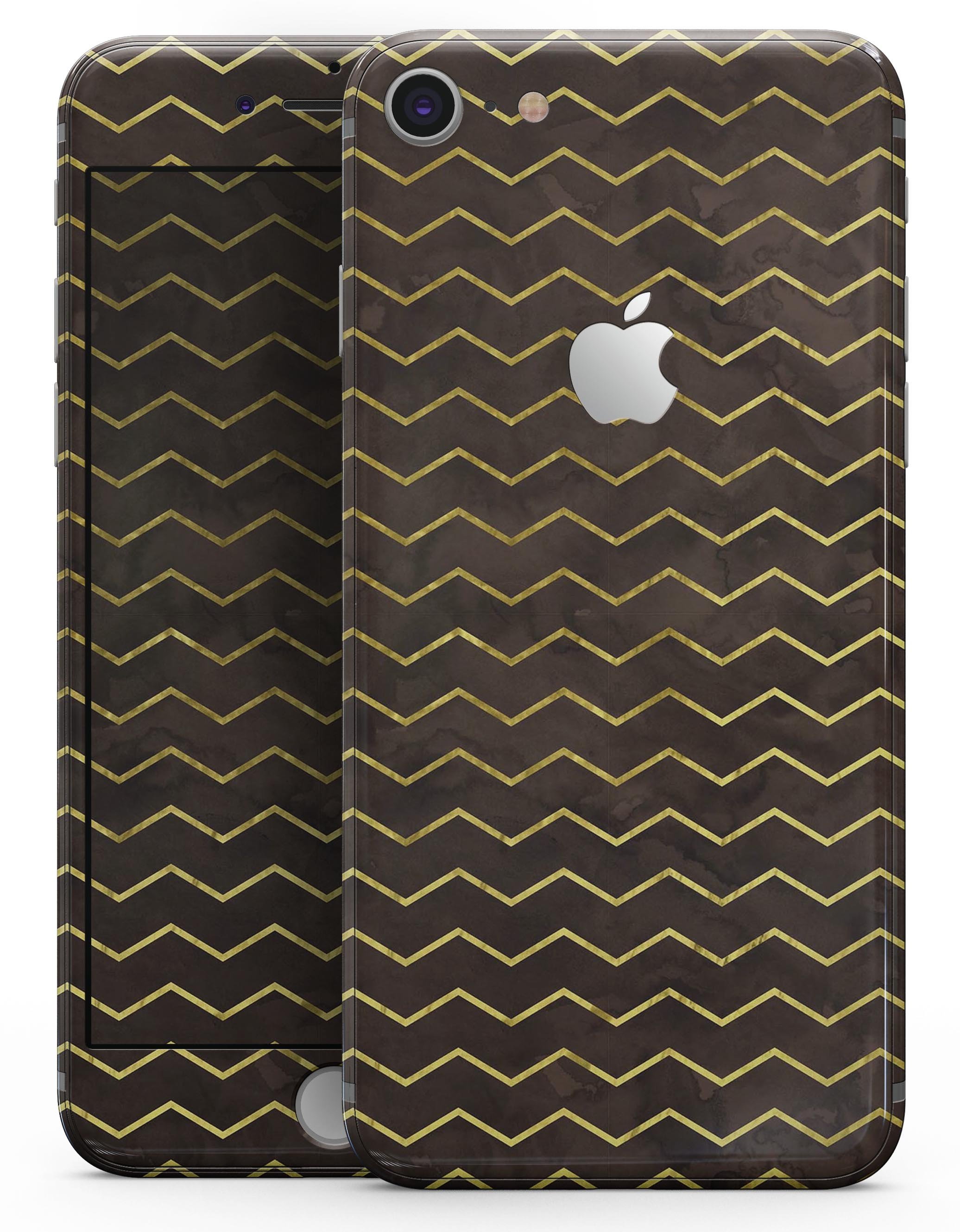 Brown and Gold Watercolor Chevron skin for iPhone 8 and 8 Plus, showcasing a stylish design with a premium vinyl finish.