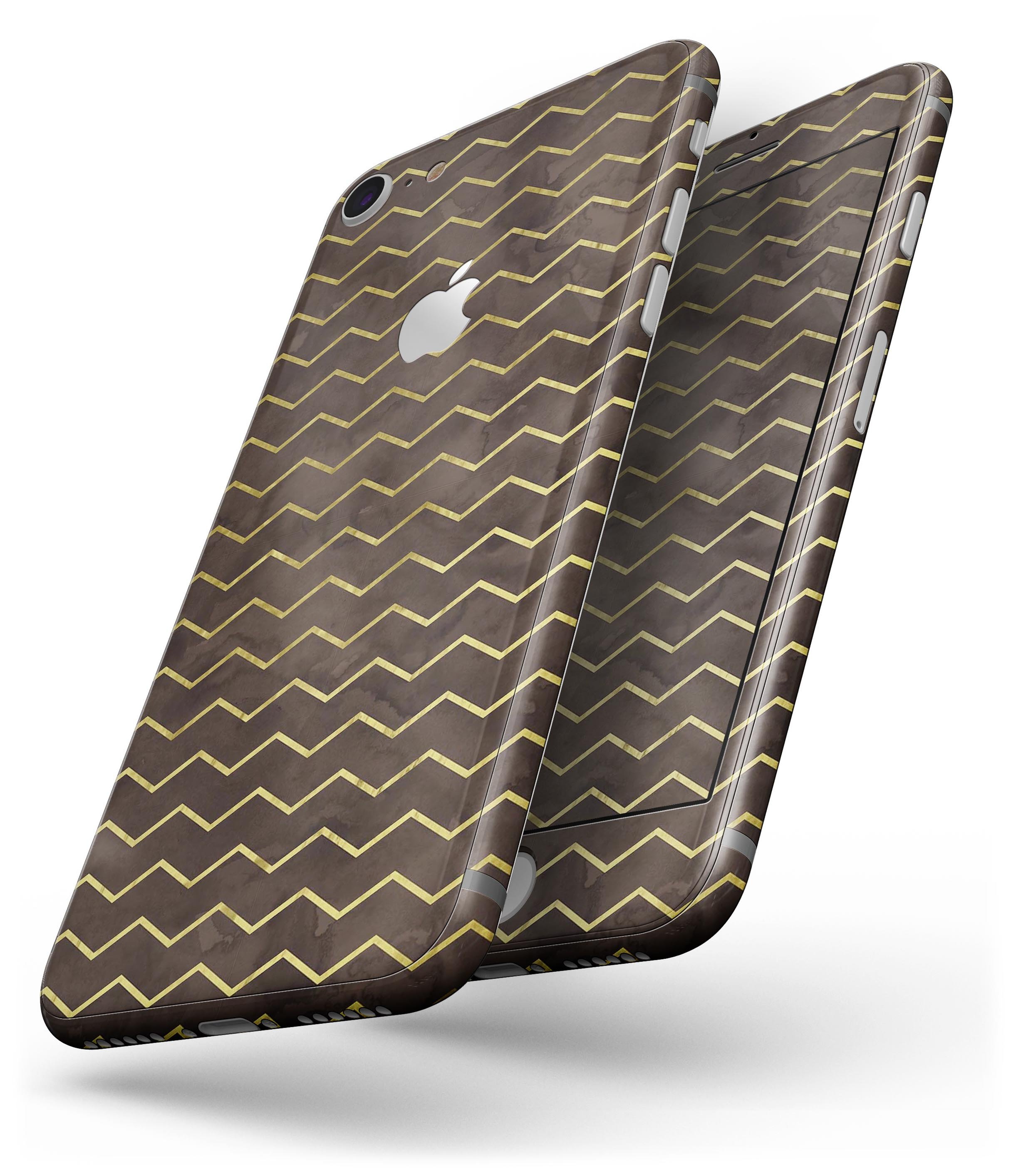Brown and Gold Watercolor Chevron skin for iPhone 8 and 8 Plus, showcasing a stylish design with a premium vinyl finish.