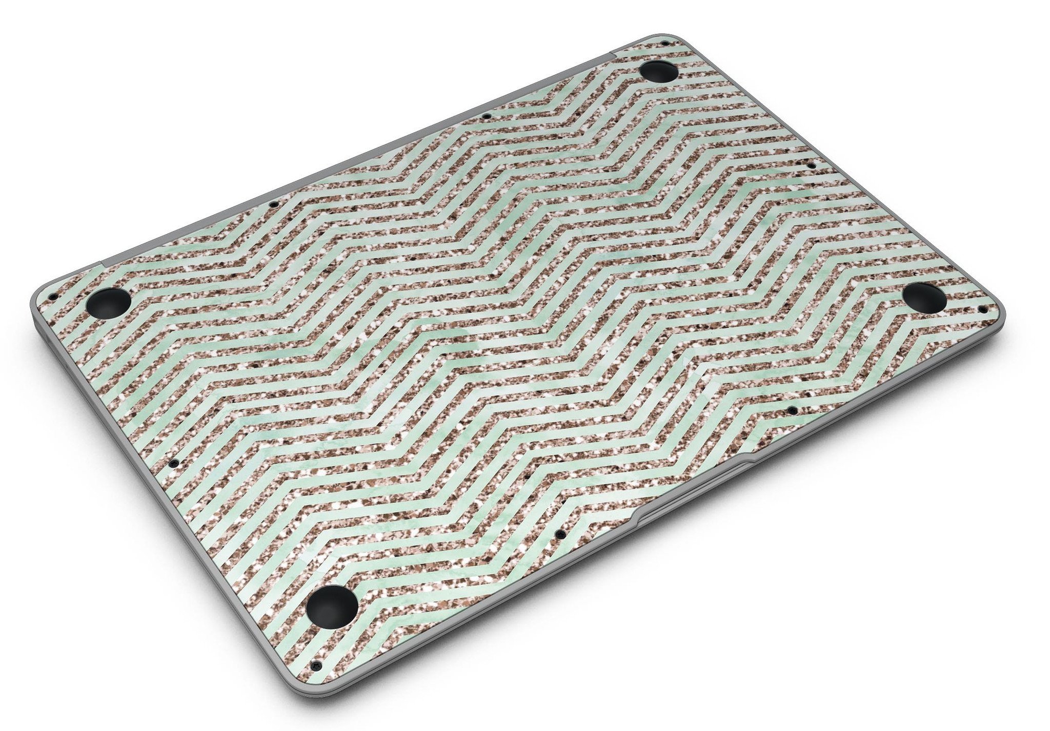 Brown and Green Glimmer Chevron MacBook Air Skin Kit showcasing a stylish chevron pattern on a sleek device.