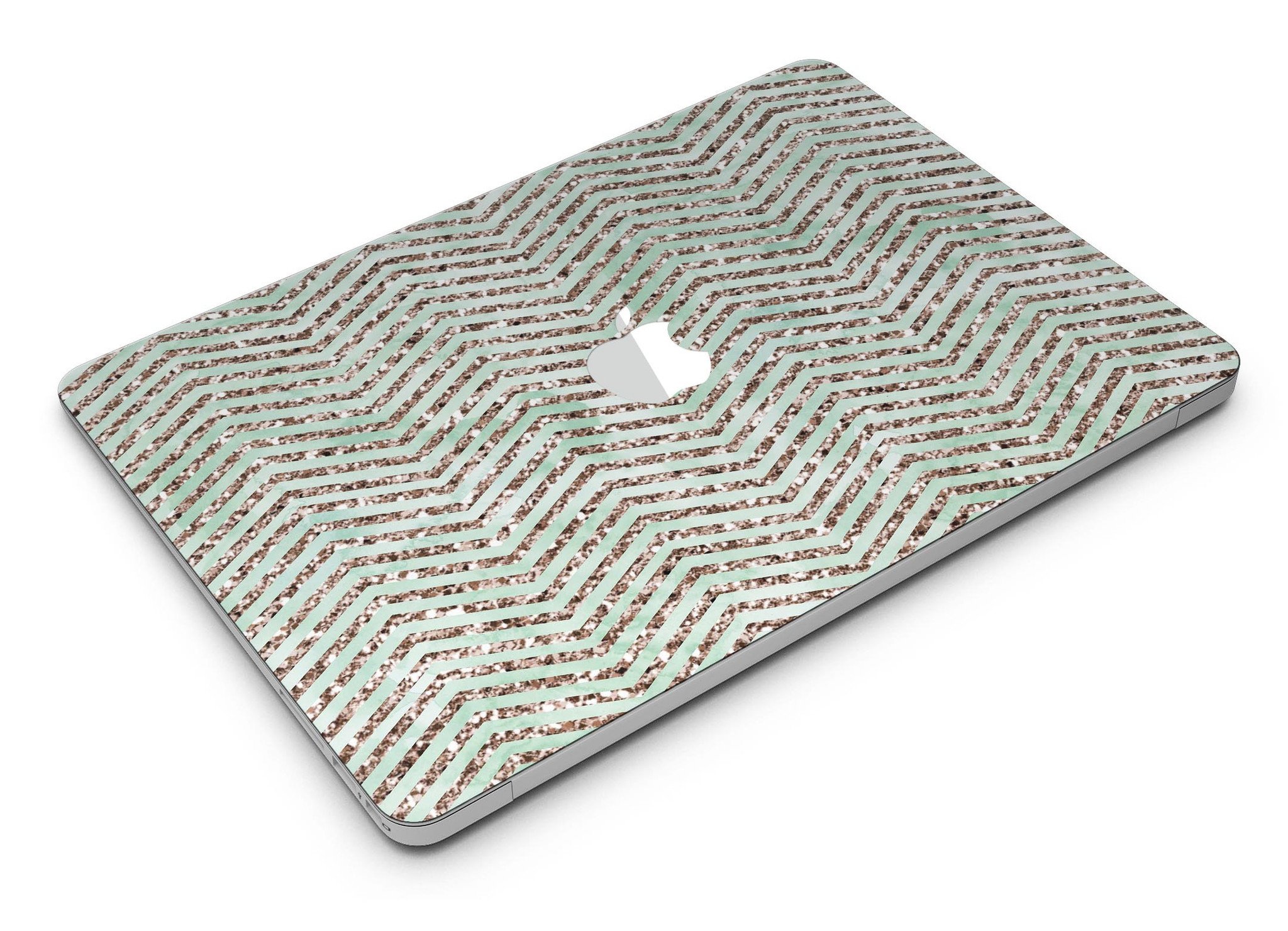 Brown and Green Glimmer Chevron MacBook Air Skin Kit showcasing a stylish chevron pattern on a sleek device.