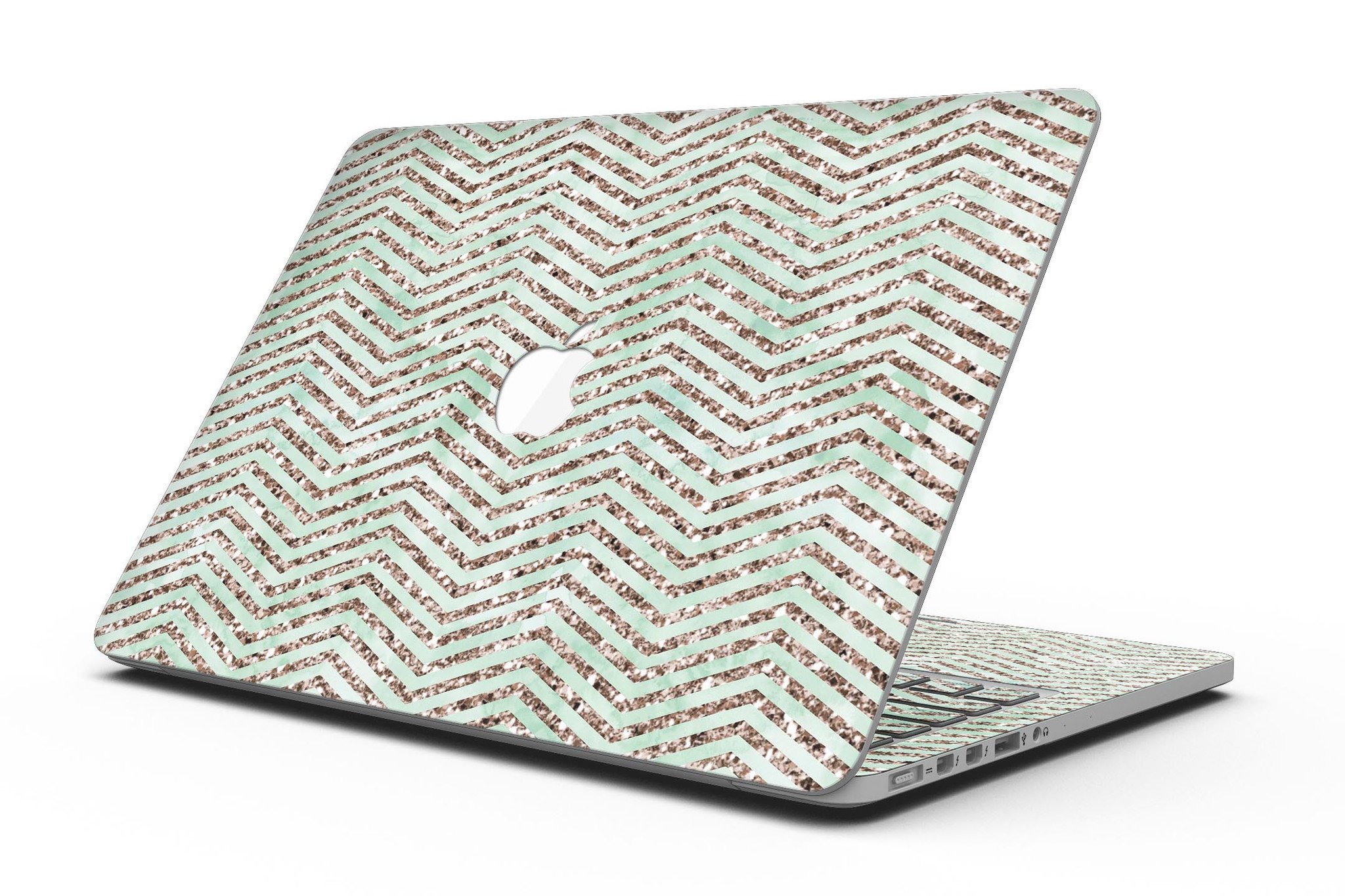 Brown and Green Glimmer Chevron skin for MacBook Pro with Retina Display, showcasing a stylish design that protects against scratches.