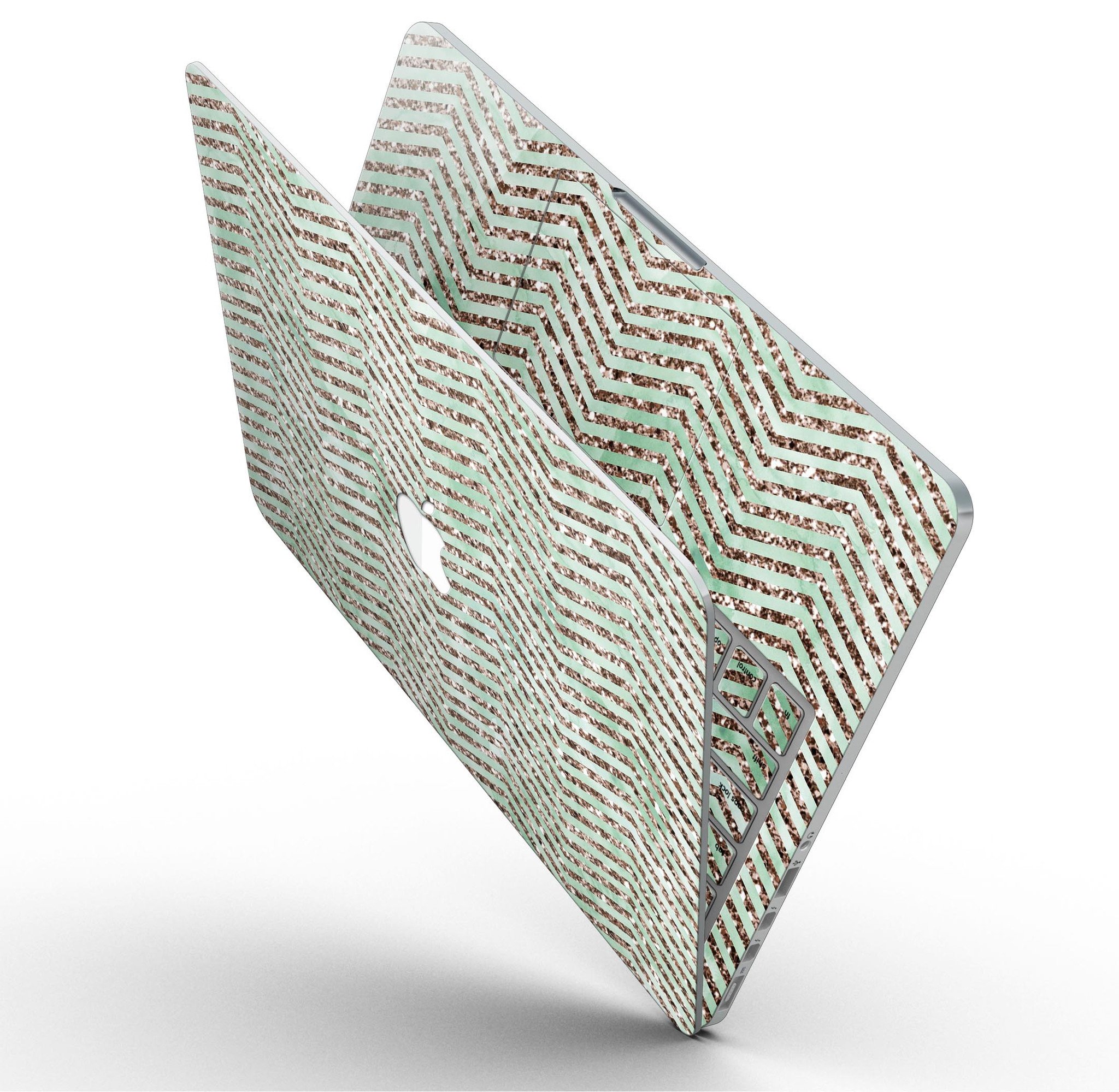 Brown and Green Glimmer Chevron skin for MacBook Pro with Retina Display, showcasing a stylish design that protects against scratches.